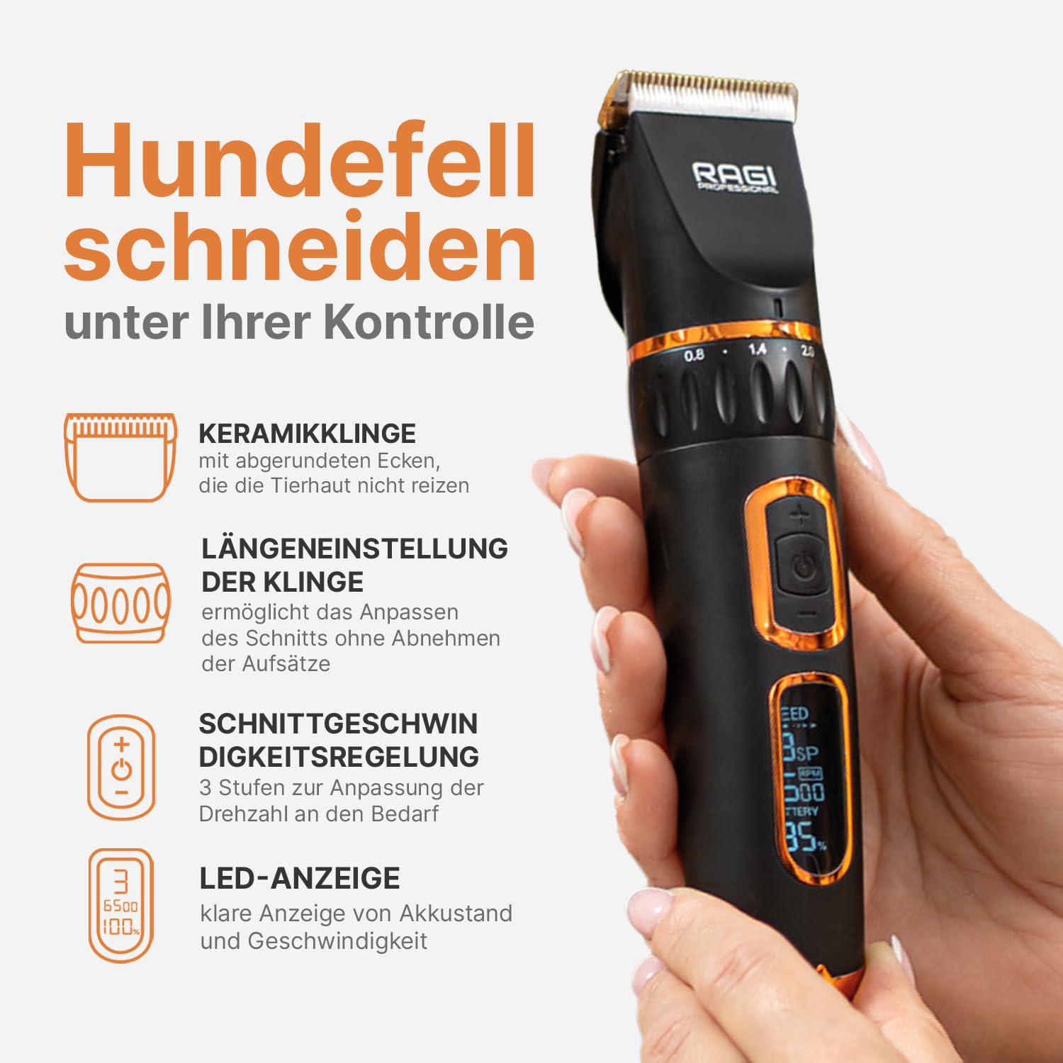 RAGI Tondeuse pour chien - Tondeuse sans fil - Silencieuse et rechargeable - Tondeuse à poils d'animaux - Noir