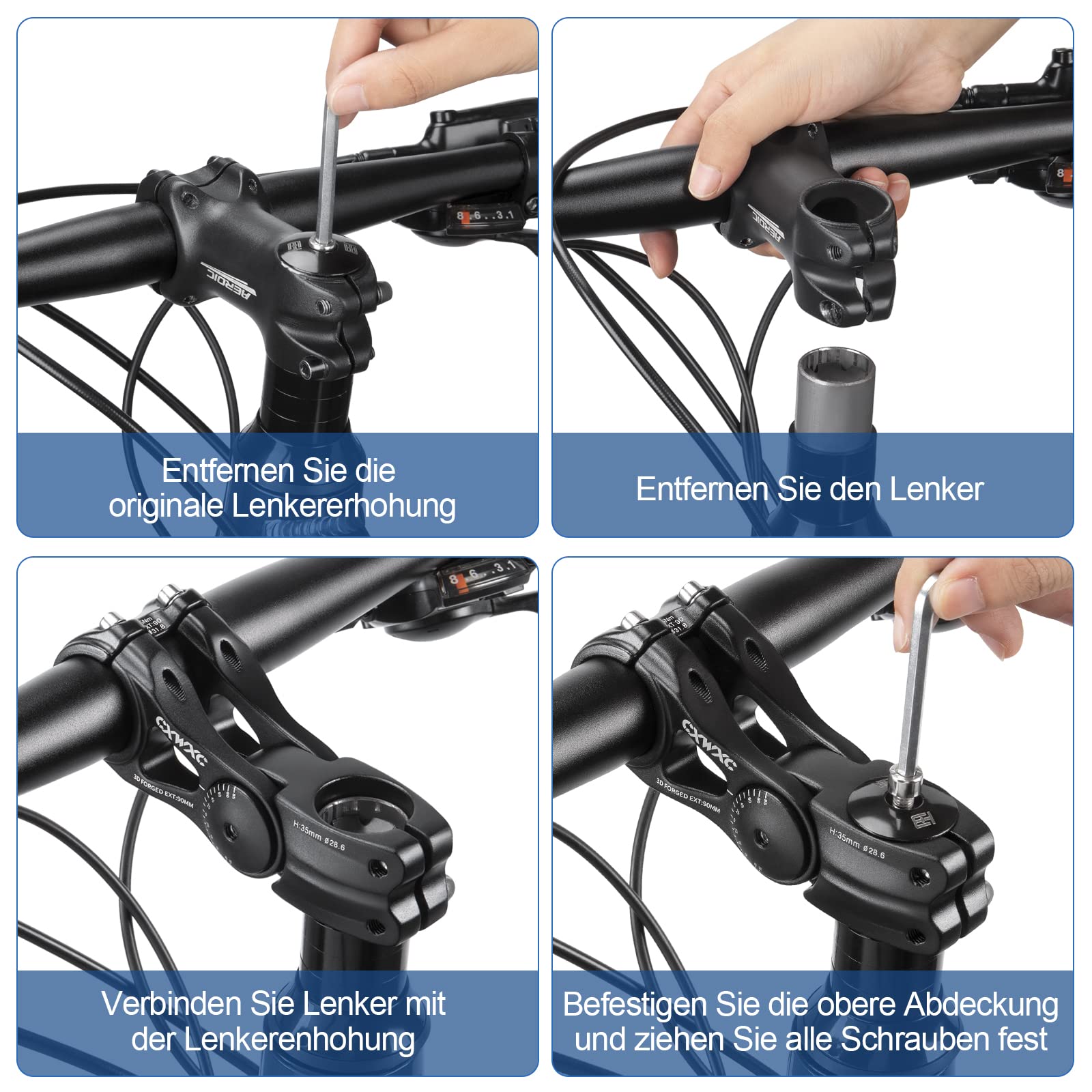 CXWXC Fahrradlenker Vorbau Verstellbarer Aluminiumlegierungs Lenkererhöhung für MTB, Rennräder, BMX - 31.8mm*90/110/145mm Bequemlichkeit für Lange Stunden im Sattel (31.8 x 90mm)