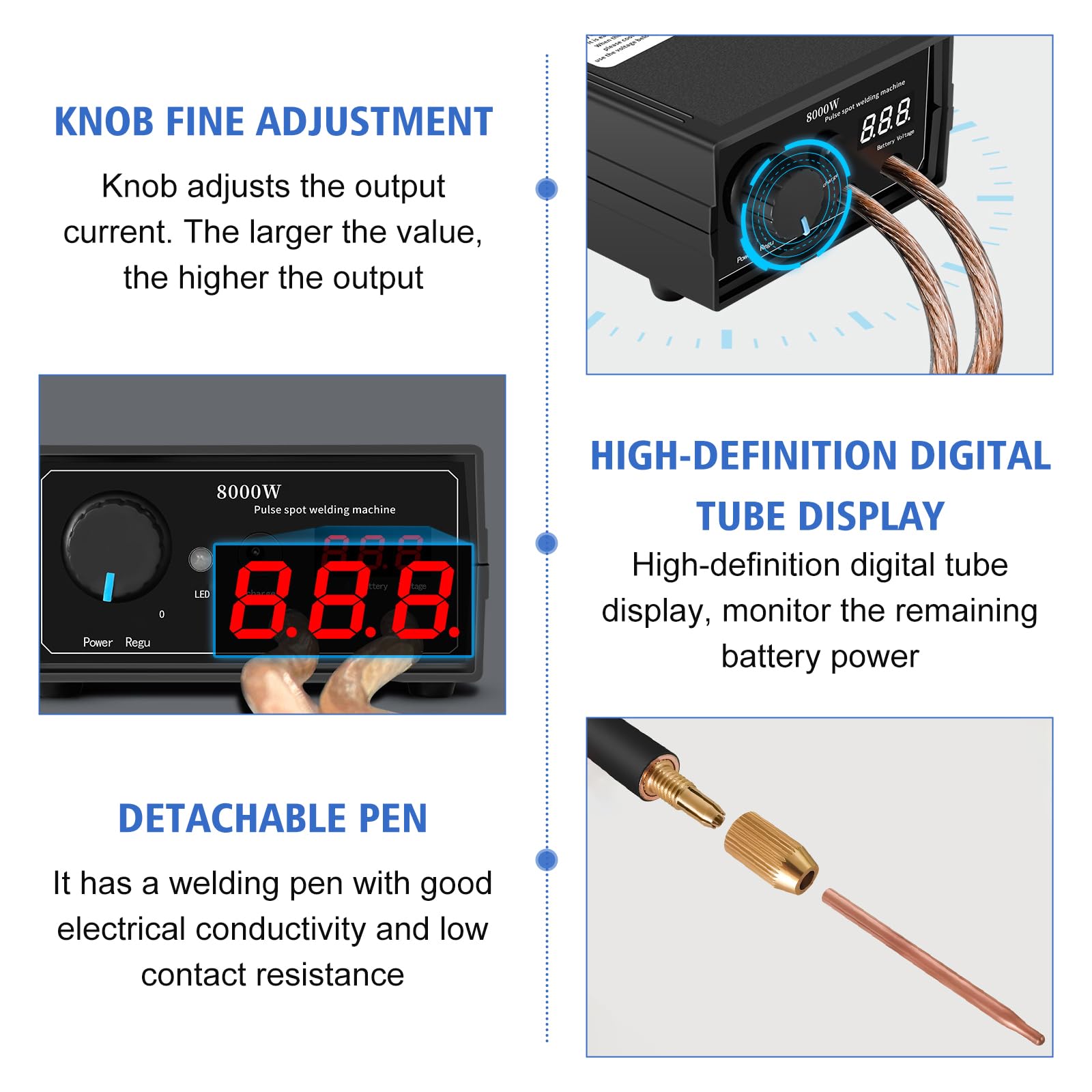 Saldatore a Punti per Batterie 8000W, Kit fai da te Hancaner per Saldatore Punti Portatile, Saldatore Portatile ad alte Prestazioni con Fascia in nichel, Saldatori Regolabili per Set Saldatrici Punti