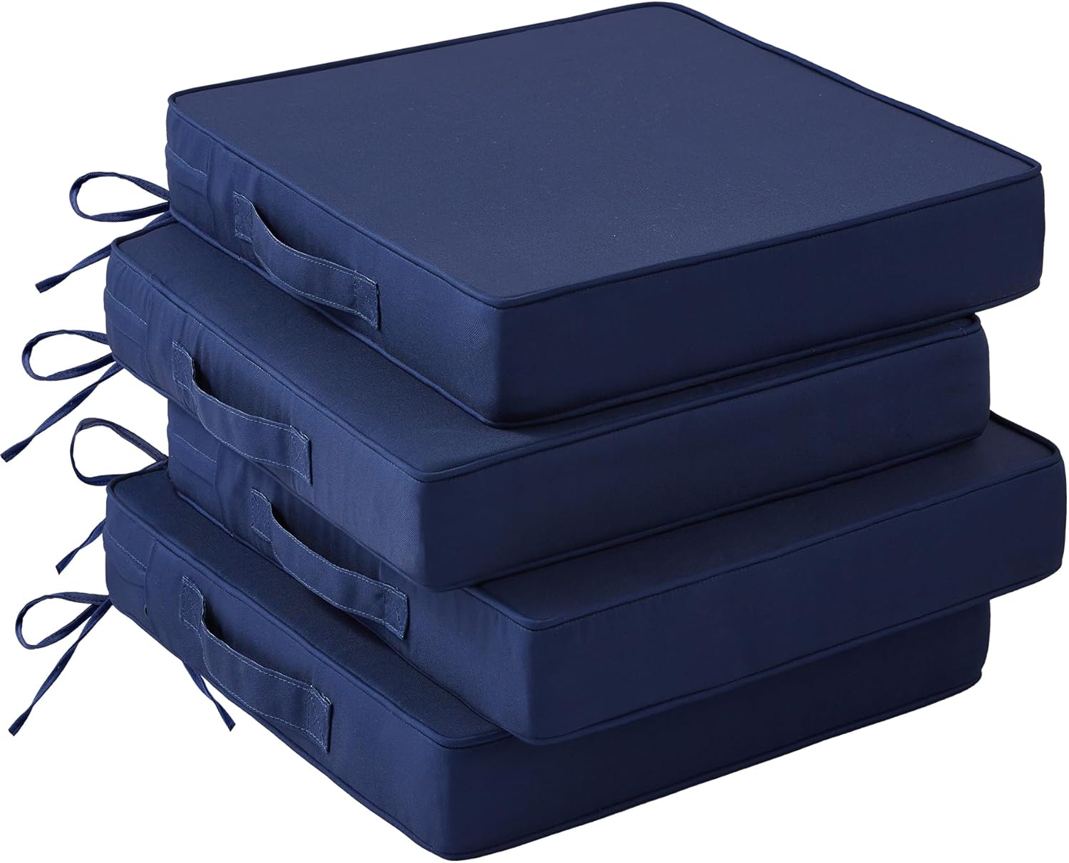 IASEAHK Patio Chair Cushions Set of 4, 19x19x3" Waterproof Outdoor Seat Cushions with Ties & Handles, Navy Blue for Patio Furniture