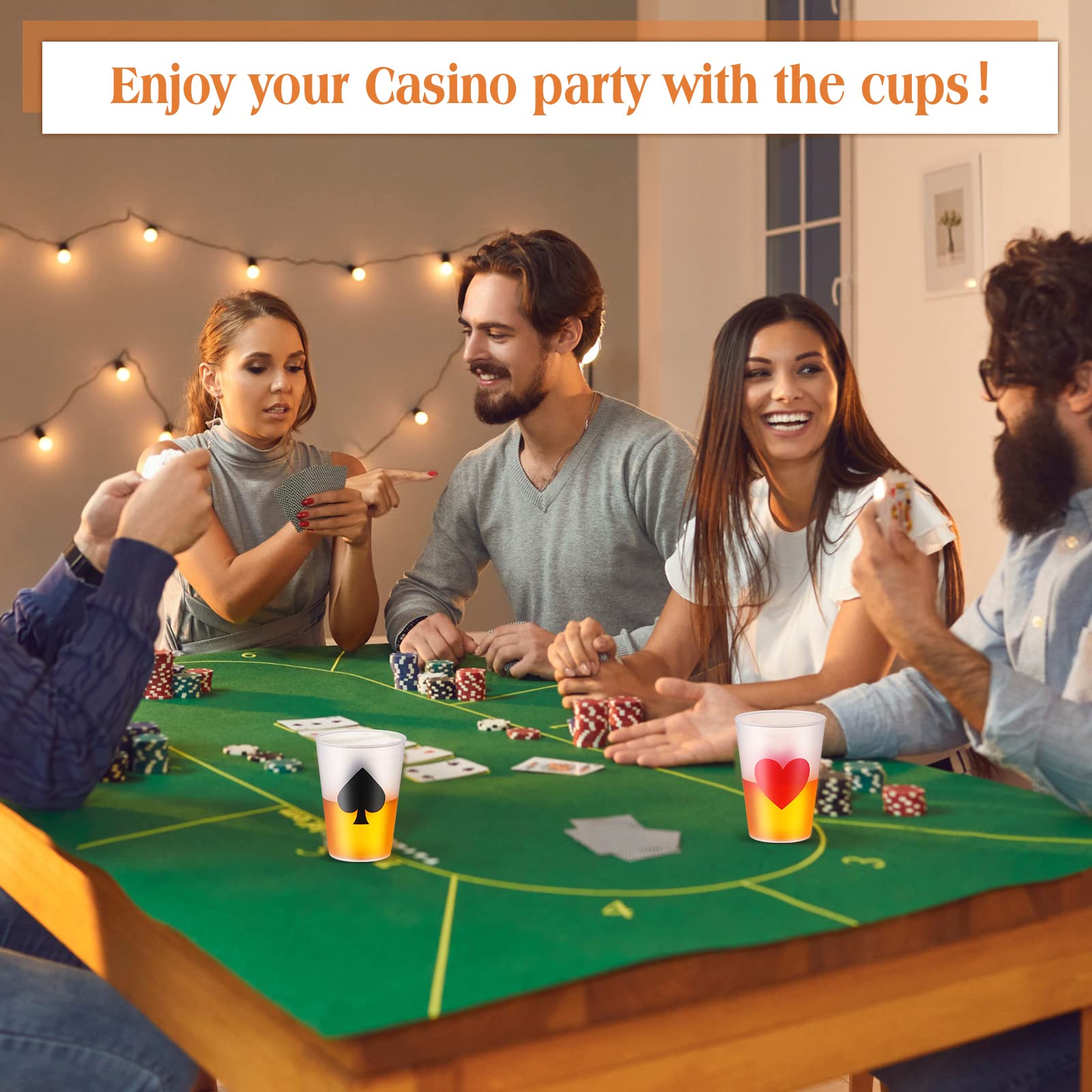 Hoolerry Casino-Partybecher, 266 ml, Casino-Themenparty-Dekorationen, Poker-Becher, Schnapsbecher, Kunststoff, Spieleabend, für Geburtstag, Hochzeit, 72 Stück