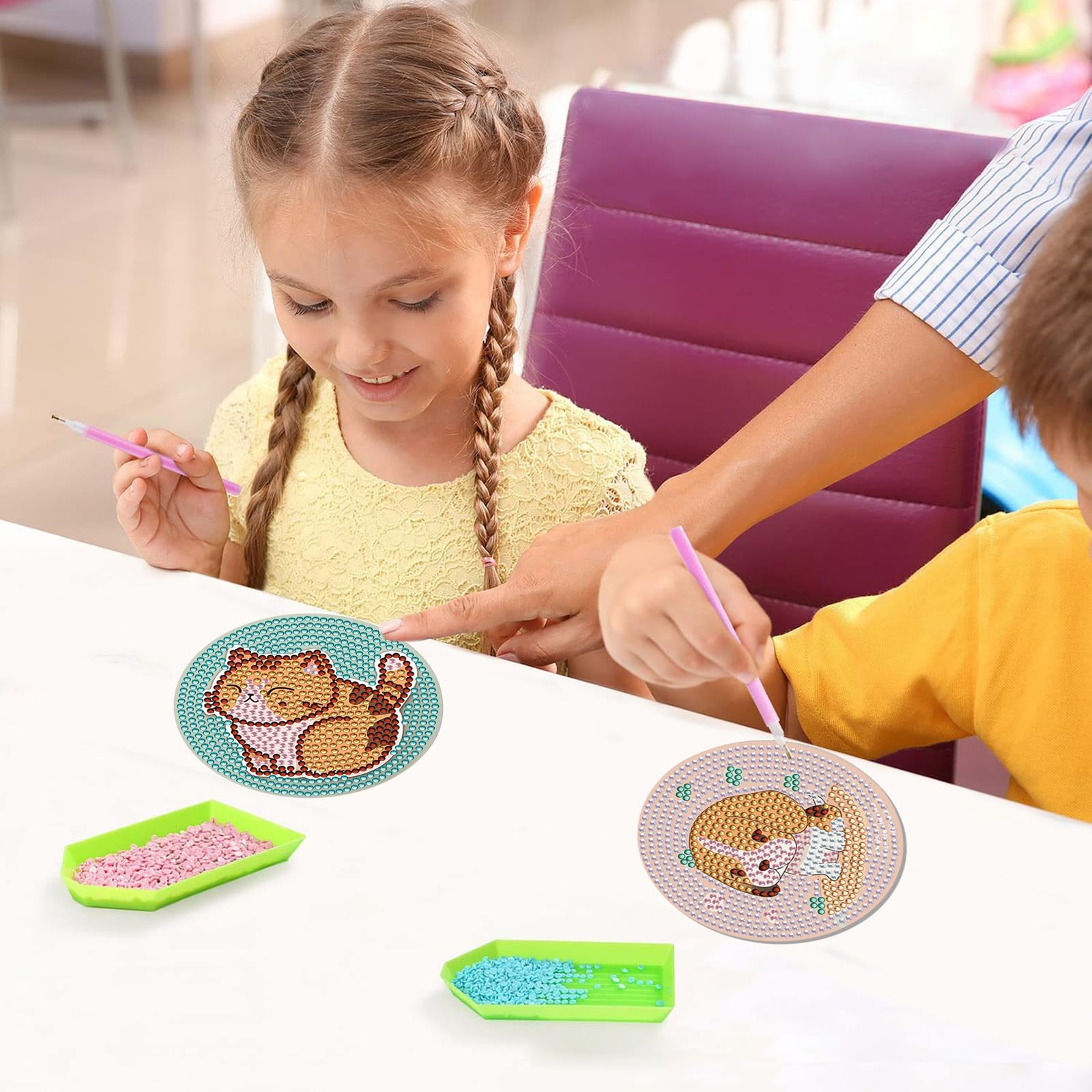 Dmiuhbl 8 sottobicchieri per pittura a diamante con supporto fai da te con luna e diamanti kit per principianti, adulti e bambini, forniture artistiche regali