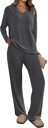 PRETTYGARDEN 2 Piece Sets for Women Fall 2025 Soft Comfy Lounge Long Sleeve Pajamas Set Knit Postpartum Pj Outfits Clothing