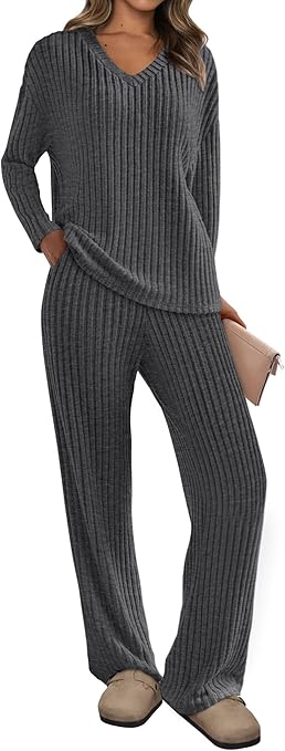 PRETTYGARDEN 2 Piece Sets for Women Fall 2025 Soft Comfy Lounge Long Sleeve Pajamas Set Knit Postpartum Pj Outfits Clothing