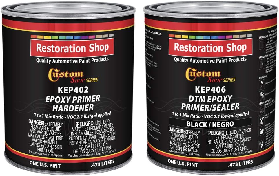 Custom ShopBlack Epoxy Primer/Sealer 2.1 VOC (1 Quart Kit) Anti-Corrosive DTM High-Performance Primer for Automotive and Industrial use Kit = 1 Pint Epoxy Primer +1 Pint. Epoxy HDR. (1-1 Mix)