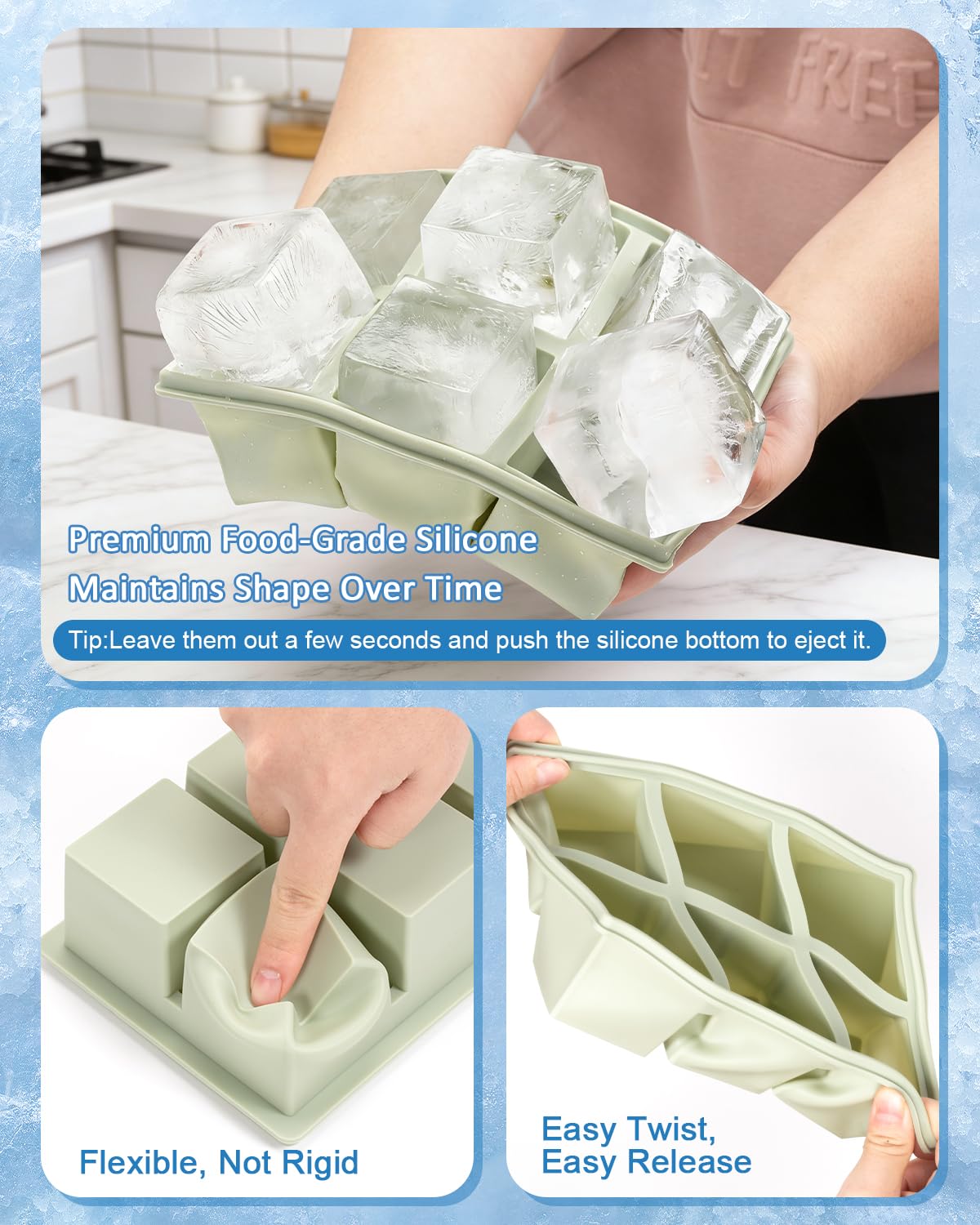 Cubiteras para Hielo Grande de Silicona con Tapa, Moldes Reutilizables de 2 Piezas
