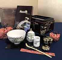 【茶道具】扇面蒔絵溜塗茶箱 茶道具セット　茶箱156 茶道具】扇面蒔絵溜塗茶箱 茶道具セット 茶箱156