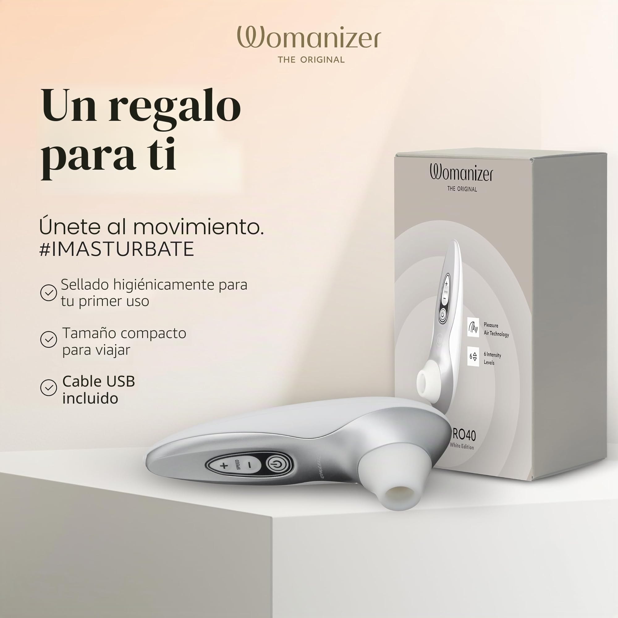Womanizer Pro40 Succionador de clítoris - Estimulador de clítoris femenino con 6 niveles de intensidad - Succionador mujer sumergible - Vibrador recargable para mujeres y para parejas