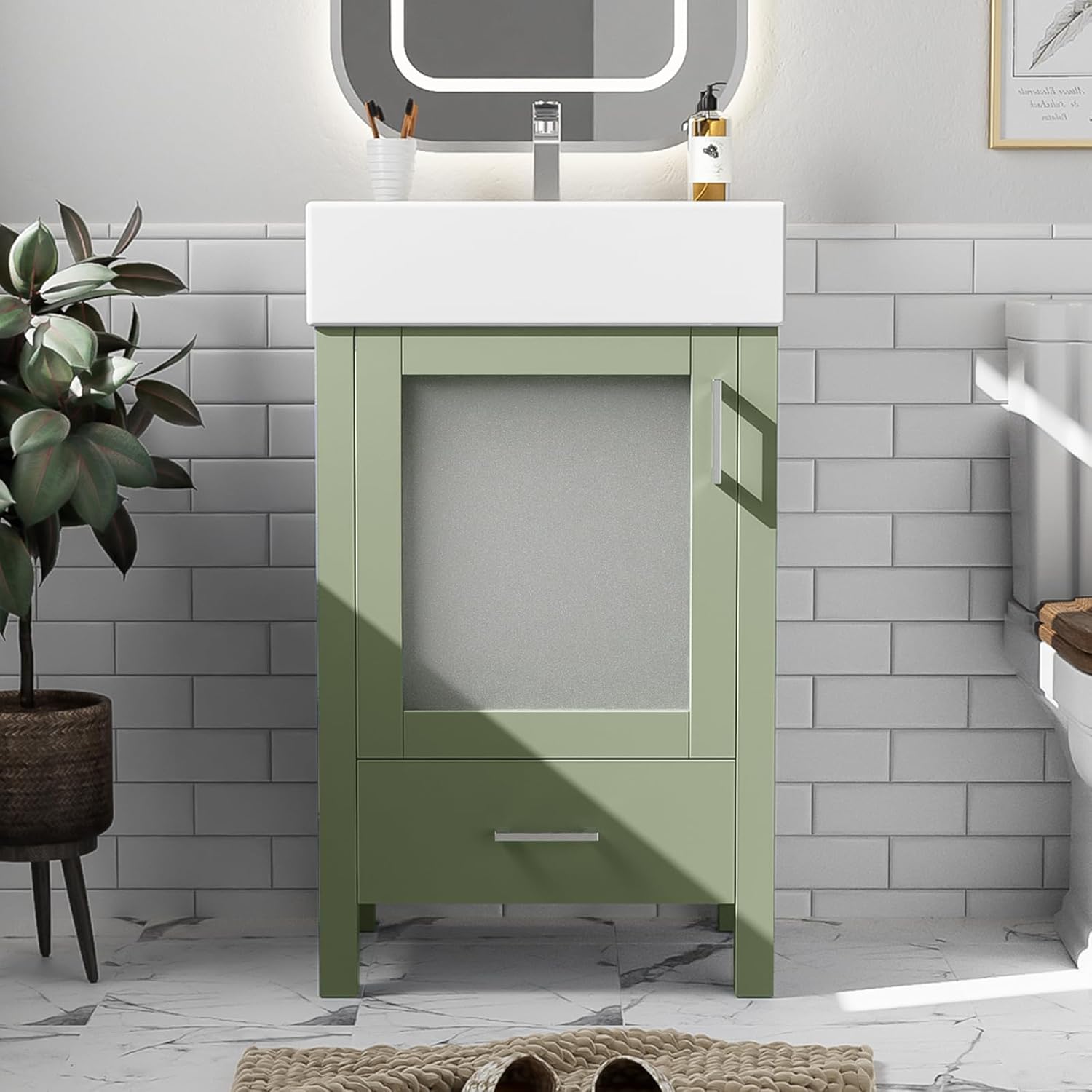 20-Inch Bathroom Vanity with Ceramic Sink and Ample Storage - Ideal for Small bathrooms, Green