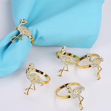 LogHog Valentines Day Napkin Rings Set of 4,Delicate Flamingo Napkin Holder Rings Table Decorations for Wedding Banquet Romantic Candlelight Dinner Flamingo