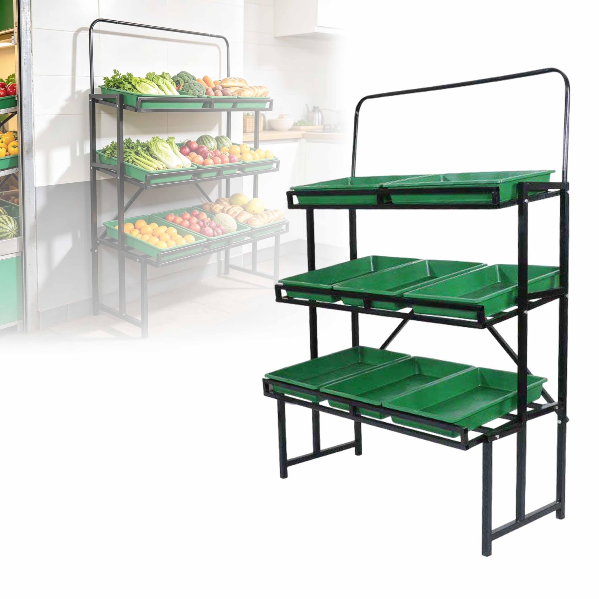 Cesta para frutas y verduras para cocina moderna y soporte de suelo expositor para tiendas