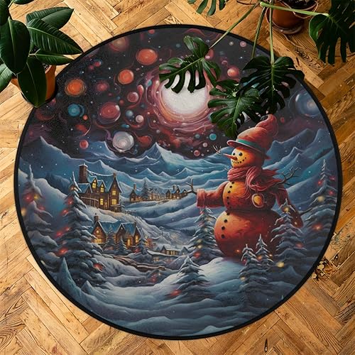 Miniatura 7 de Christmas Scene with Snowman Round Area Rug 3ft Machine Washable Circular Rugs for Dining Room Table Bedroom Playroom Throw Rugs for Dog Living Room