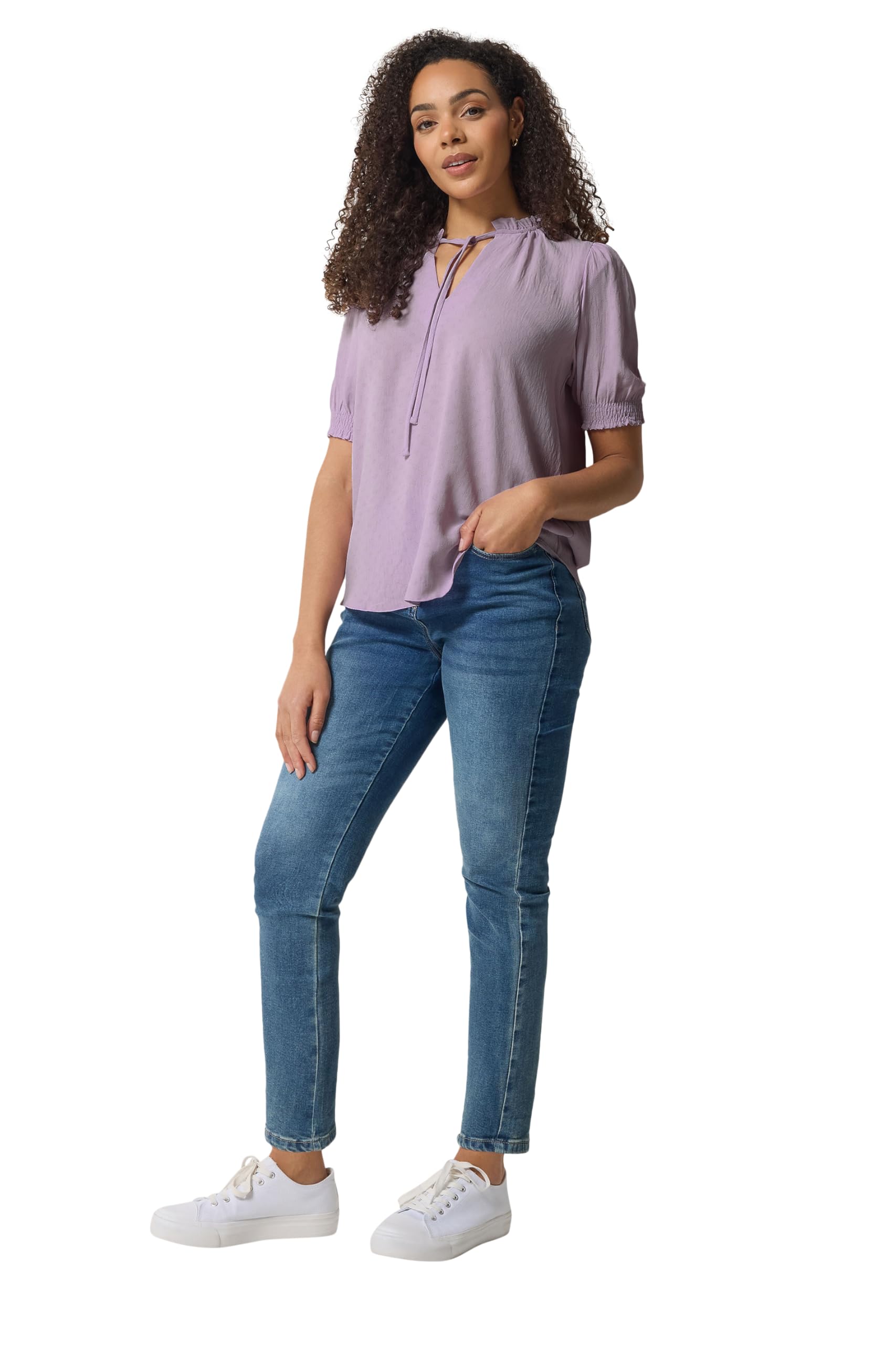 M&Co Women's Tie Neck Frill Sleeve Blouse in Lilac | Size: 20