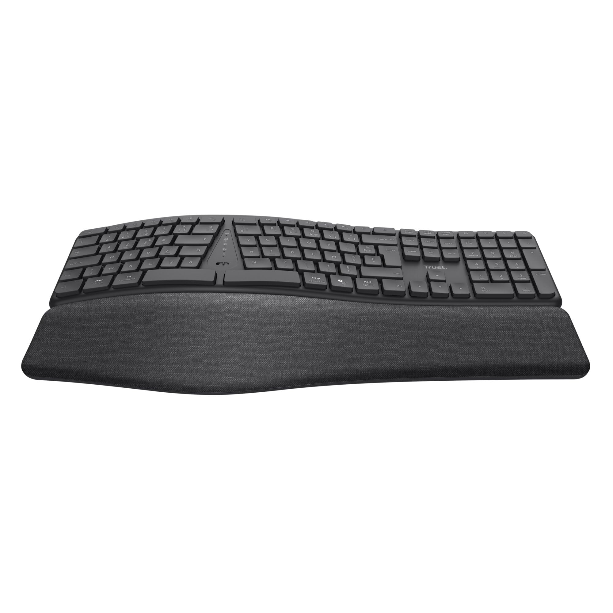 Trust Arvia Clavier Ergonomique sans Fil AZERTY Français Silencieux, Noir | Bluetooth + 2.4GHz, Clavier Bluetooth Multi-appareils Deux Parties avec Repose-Paume, PC Ordinateur Portable Mac