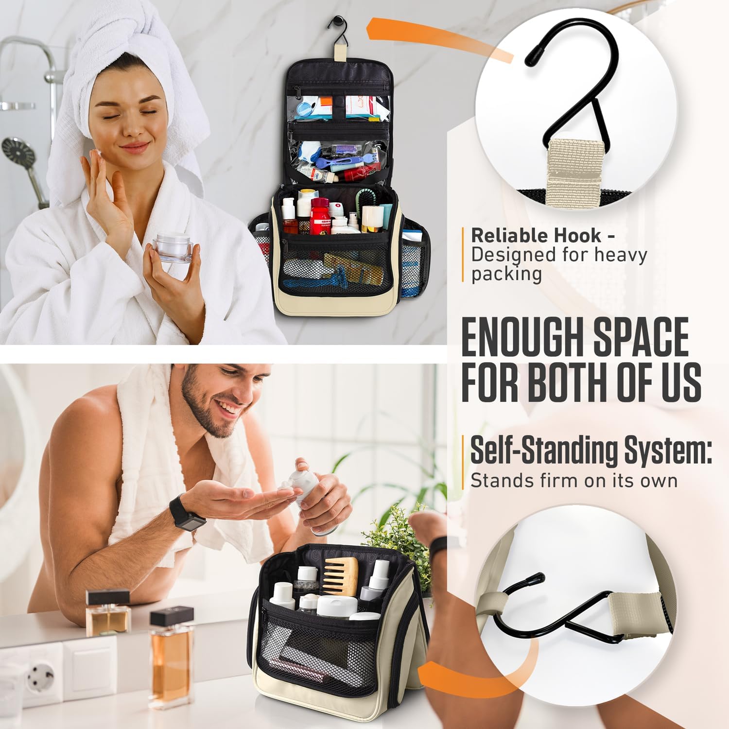 VENTURE 4TH Hanging Travel Toiletry Bag for Women & Men – Large Toiletry Organizer with 18 Compartments, Removable TSA Pouch, Travel Wash Bag for Toiletries, Makeup & Shaving Kit (Beige) - Image 4