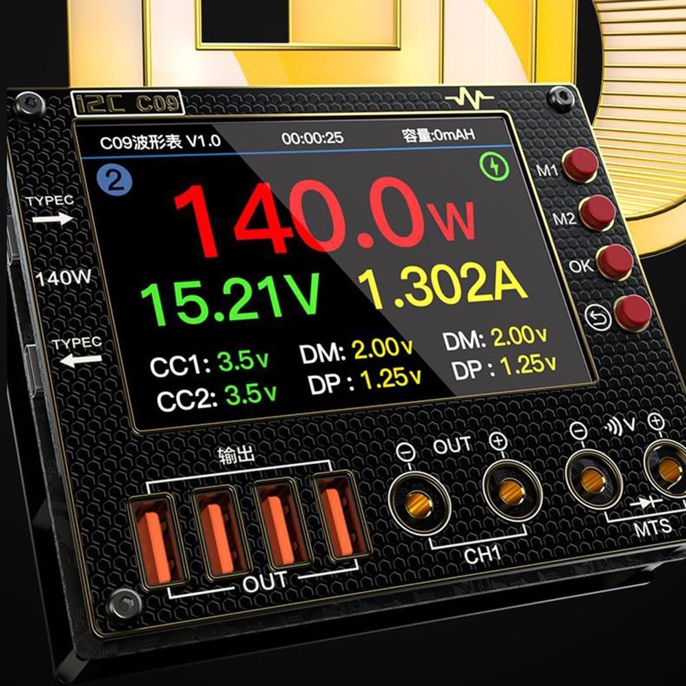C09 I2C Wellenform-Messgerät, 0-40V 2-Kanal, 4" IPS-Display, Protokollanalyse Für Elektronik-Reparatur, Schwarz(set 2)