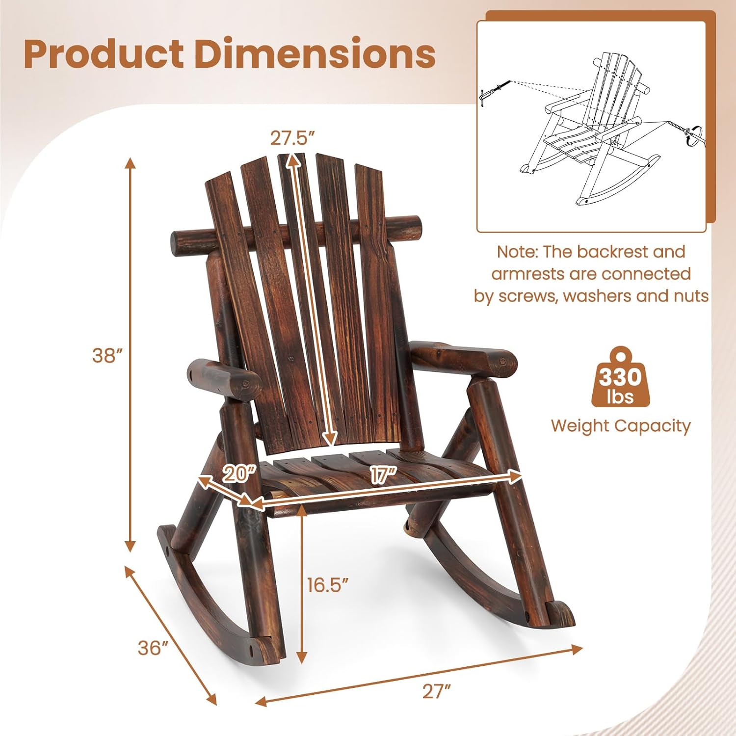 Tangkula Wood Rocking Chair Outdoor, Outside Adirondack Rocker with High Back and Slatted Seat, Oversized Porch Rocking Chair for Balcony, Garden, Backyard, Patio