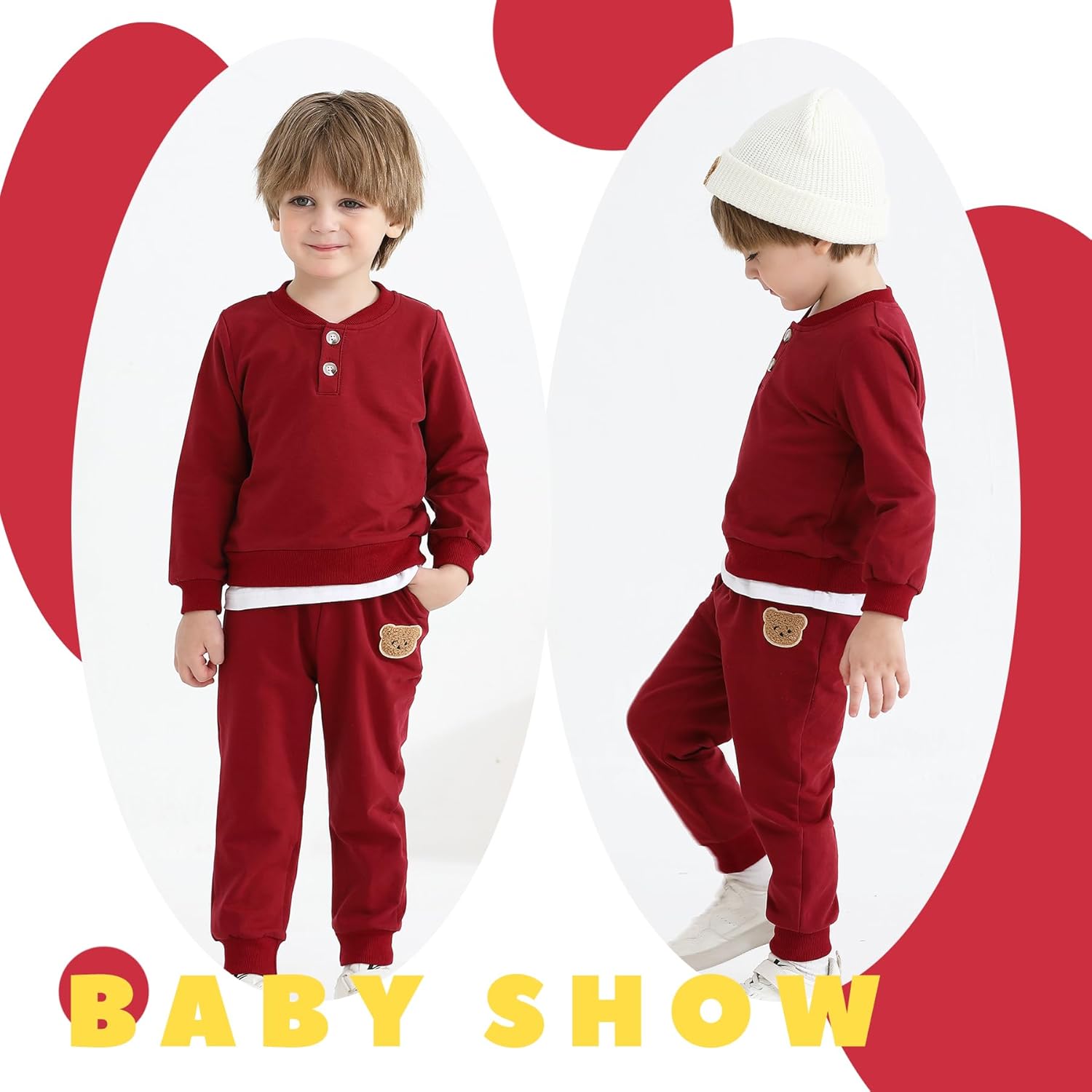YOUNGER TREE Toddler Fall Outfits Baby Boy Sweatshirt Top Sweatpants Set Cute Sweatsuit for Boy Winter Clothes with Hat - Image 2