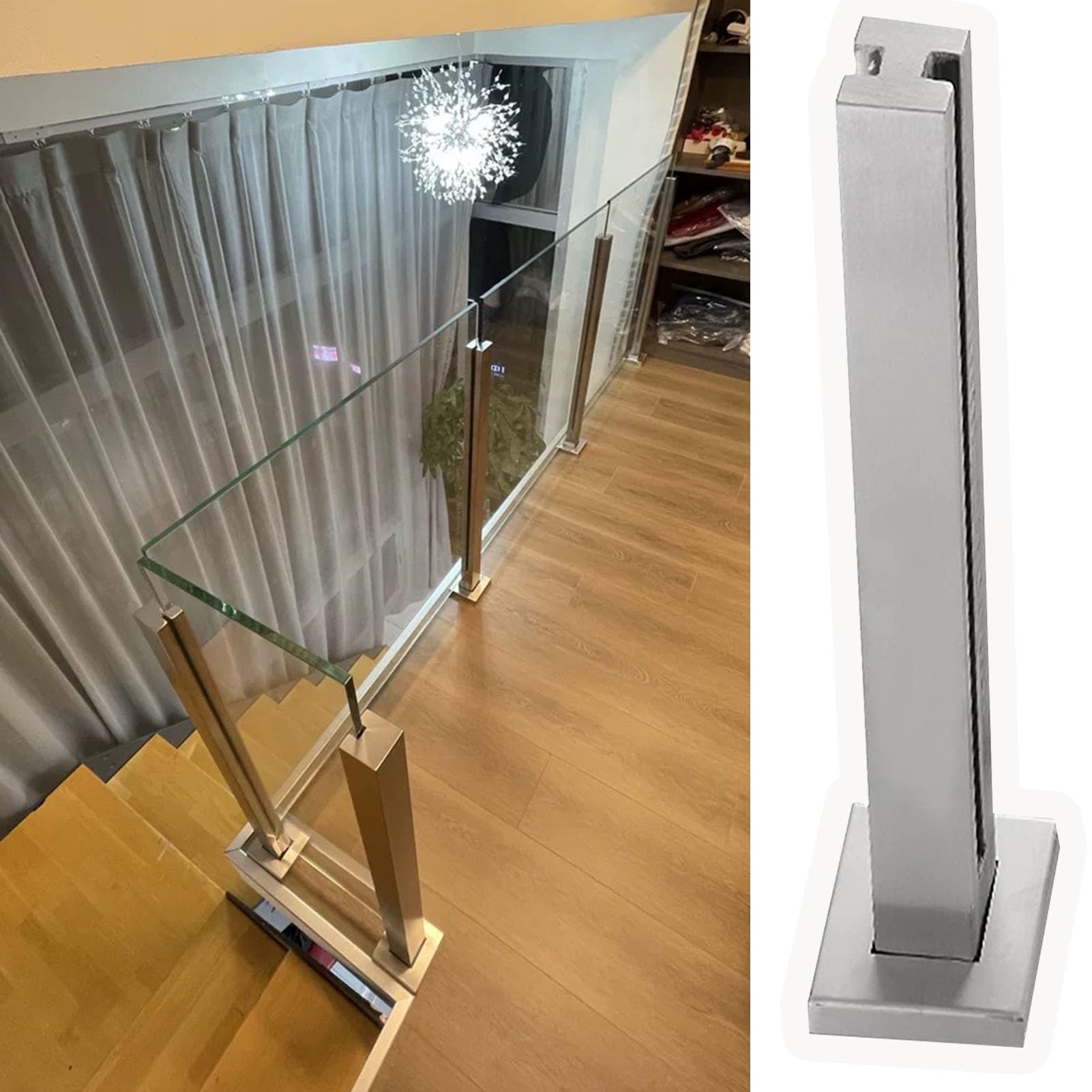 Poteau garde-corps en verre à hauteur réglable pour système gris clair