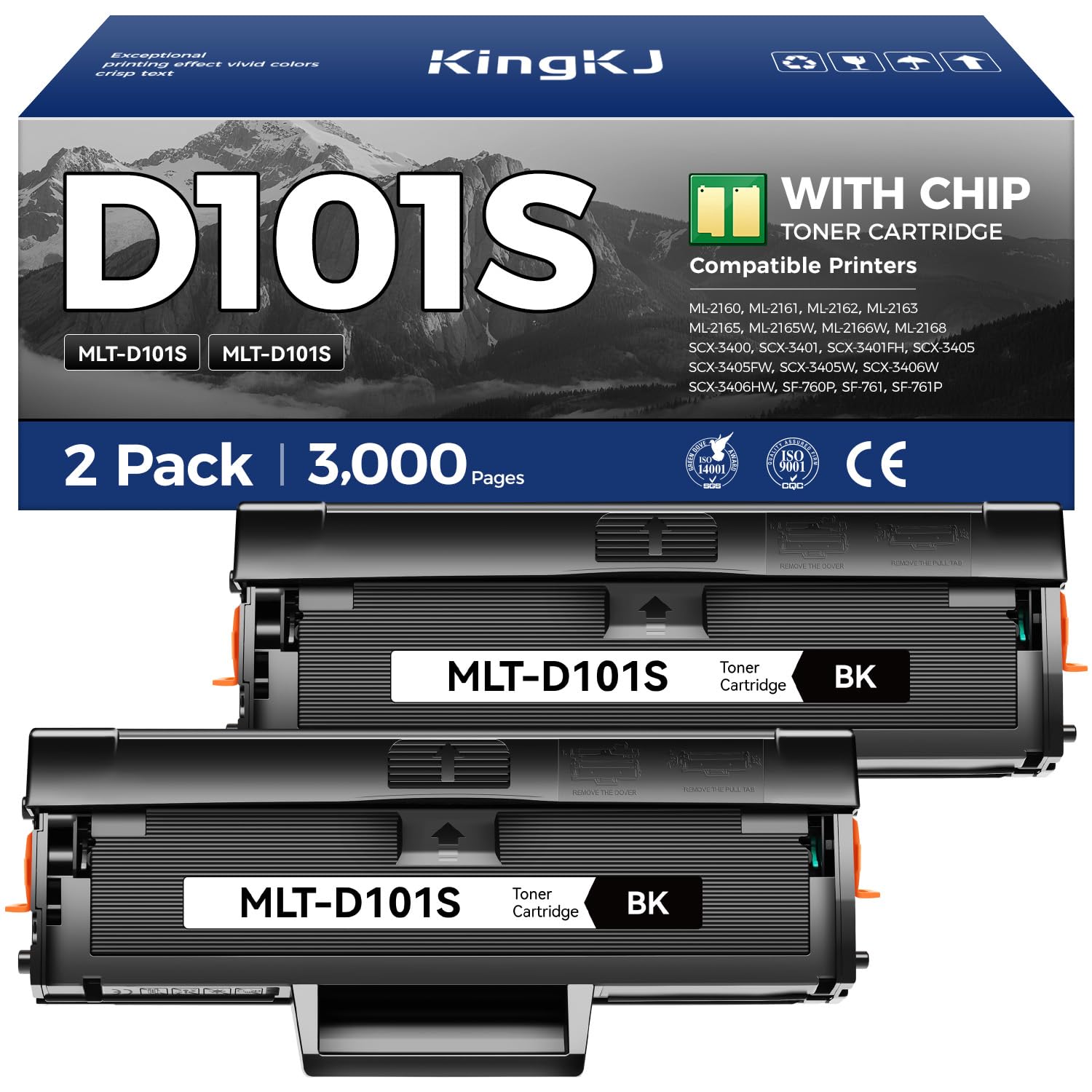 MLT-D101S Toner Cartridge Black 2-Pack High-Yield Replacement for Samsung MLT-D101S D101S Compatible with Samsung ML-2160 ML-2161 ML-2166W ML-2168 SCX-3400 SCX-3405FW SCX-3406W SF-760P Laser Printers