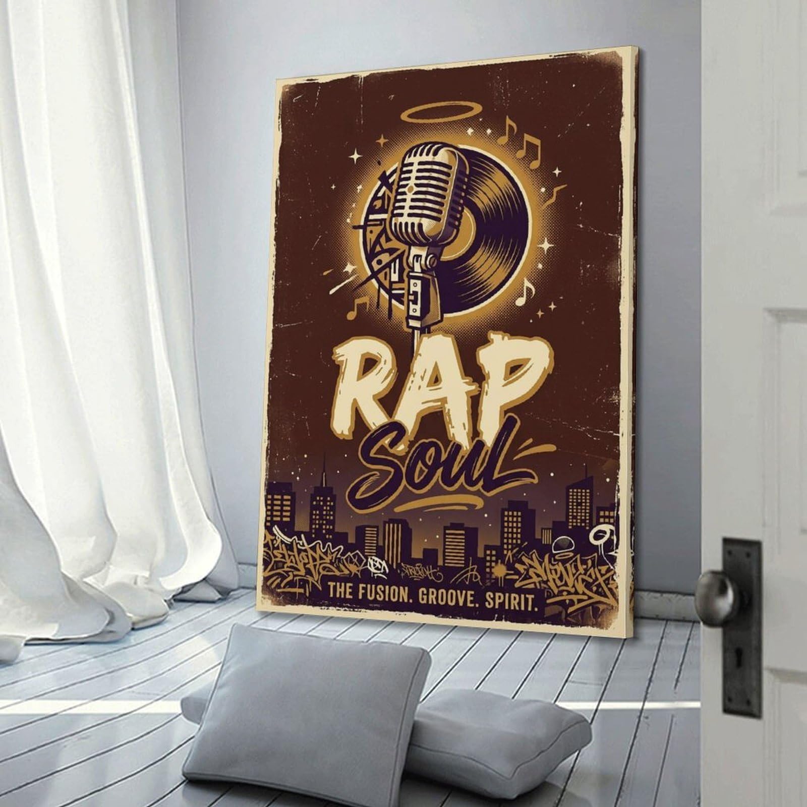 XKUGA Poster con musica Rap Soul, stampa artistica su tela moderna decorativa con microfono in vinile, ideale per la famiglia, la grotta degli uomini, la sala giochi, la camera da letto di ragazzi e
