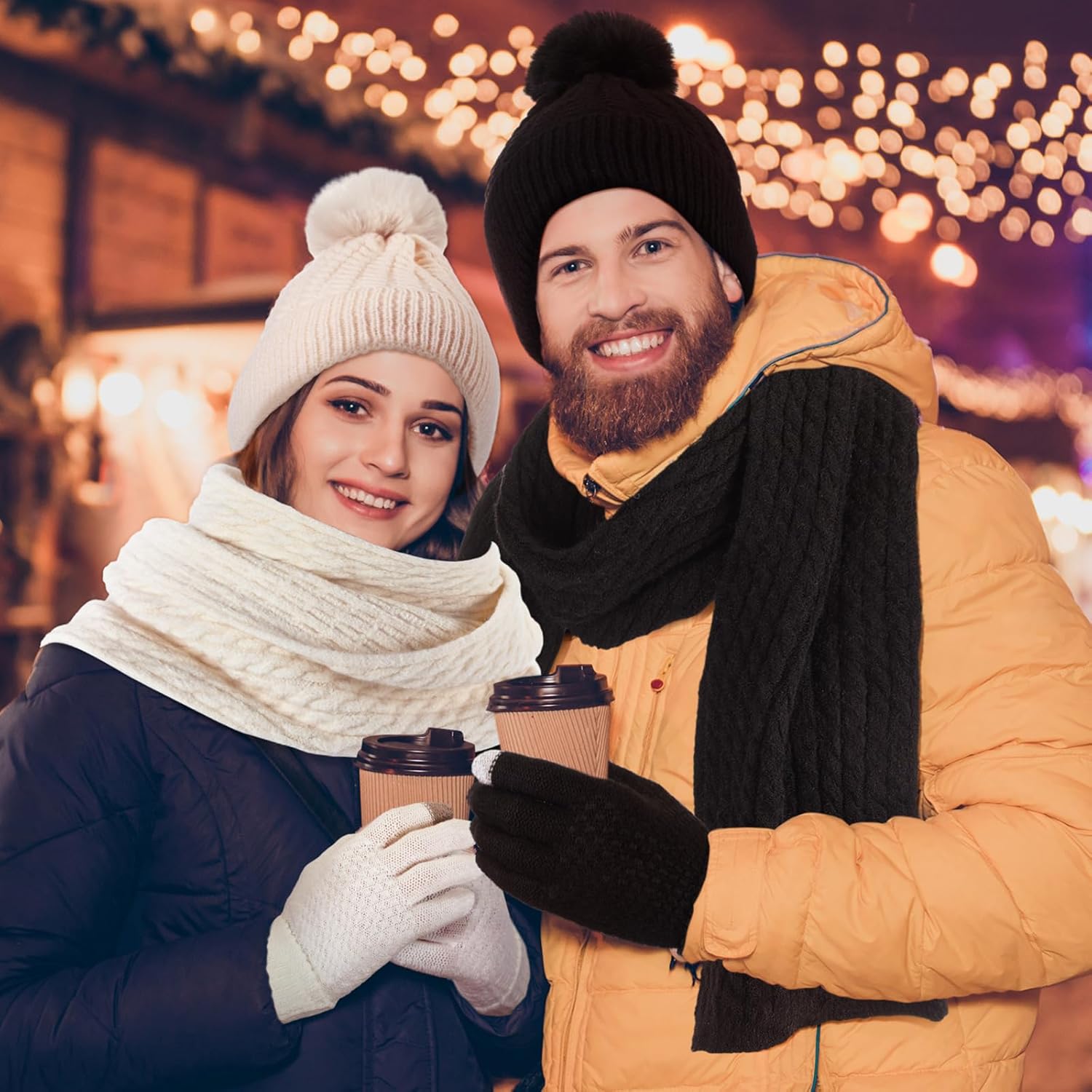 Liitrsh 12 Pcs Women Beanie Scarf Gloves Sets Knitted Beanie Winter Hat Scarf Warm Touchscreen Gloves - Image 5