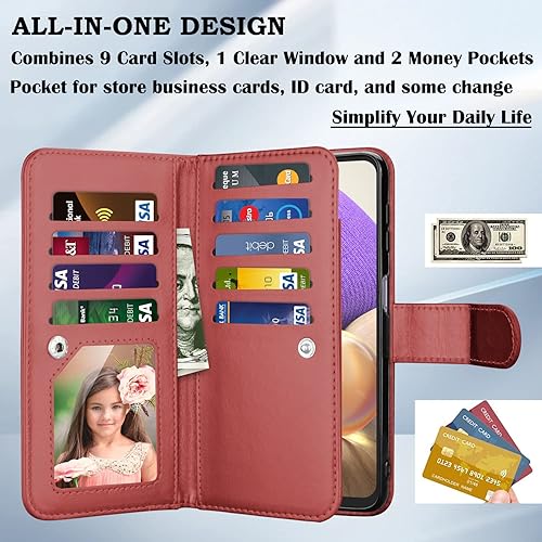 Miniatura 2 de Takfox Funda para Samsung Galaxy A32 5G, Galaxy A32 5G, piel sintética con ranuras para tarjetas de crédito, funda magnética desmontable para