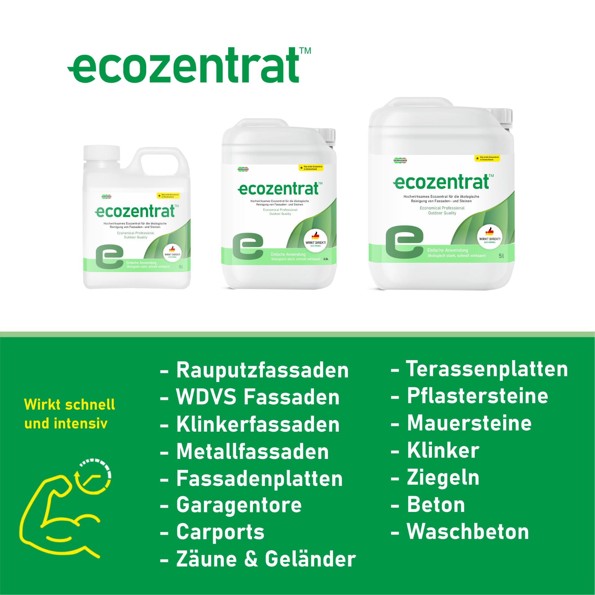 Extrem – Hochwirksamer Stein- & Fassadenreiniger Konzentrat, Eco-Formel, Profi-Qualität für Beton, Klinker & Naturstein, Hohe Ergiebigkeit (50-100ml/qm), 5L