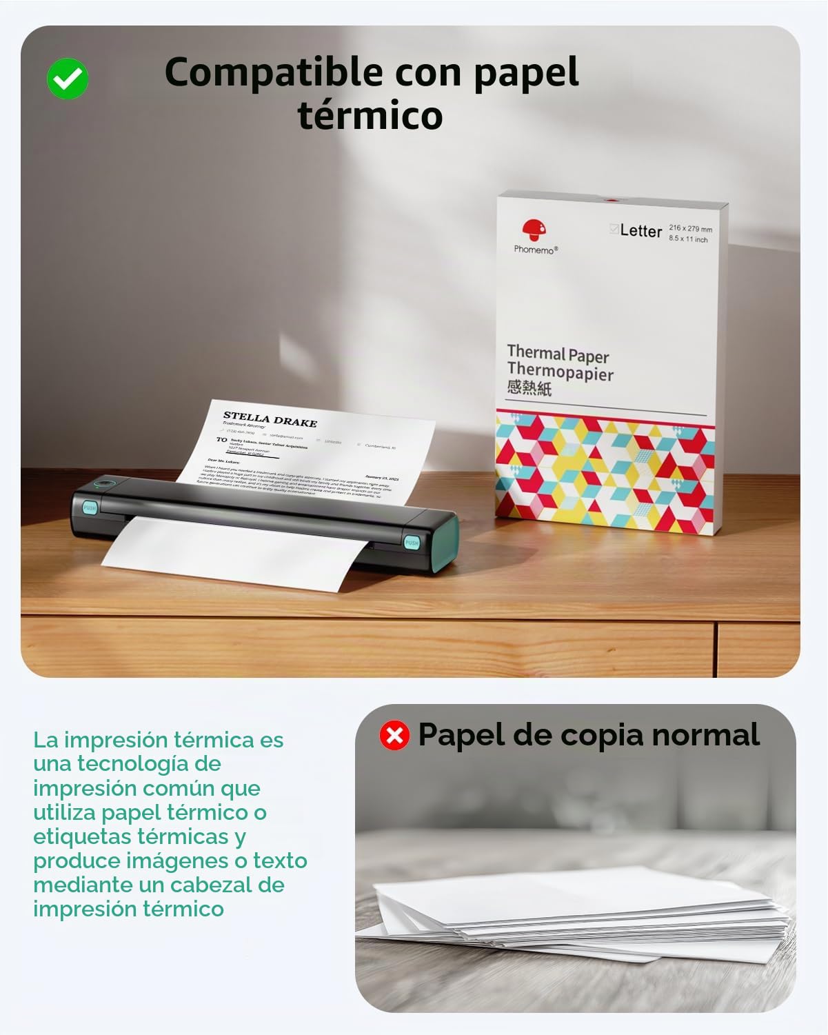 Phomemo M08F Portable Thermal Printer, A4 Bluetooth Inkless Mobile Printer Compatible with Phone Laptop, Wireless Printers for