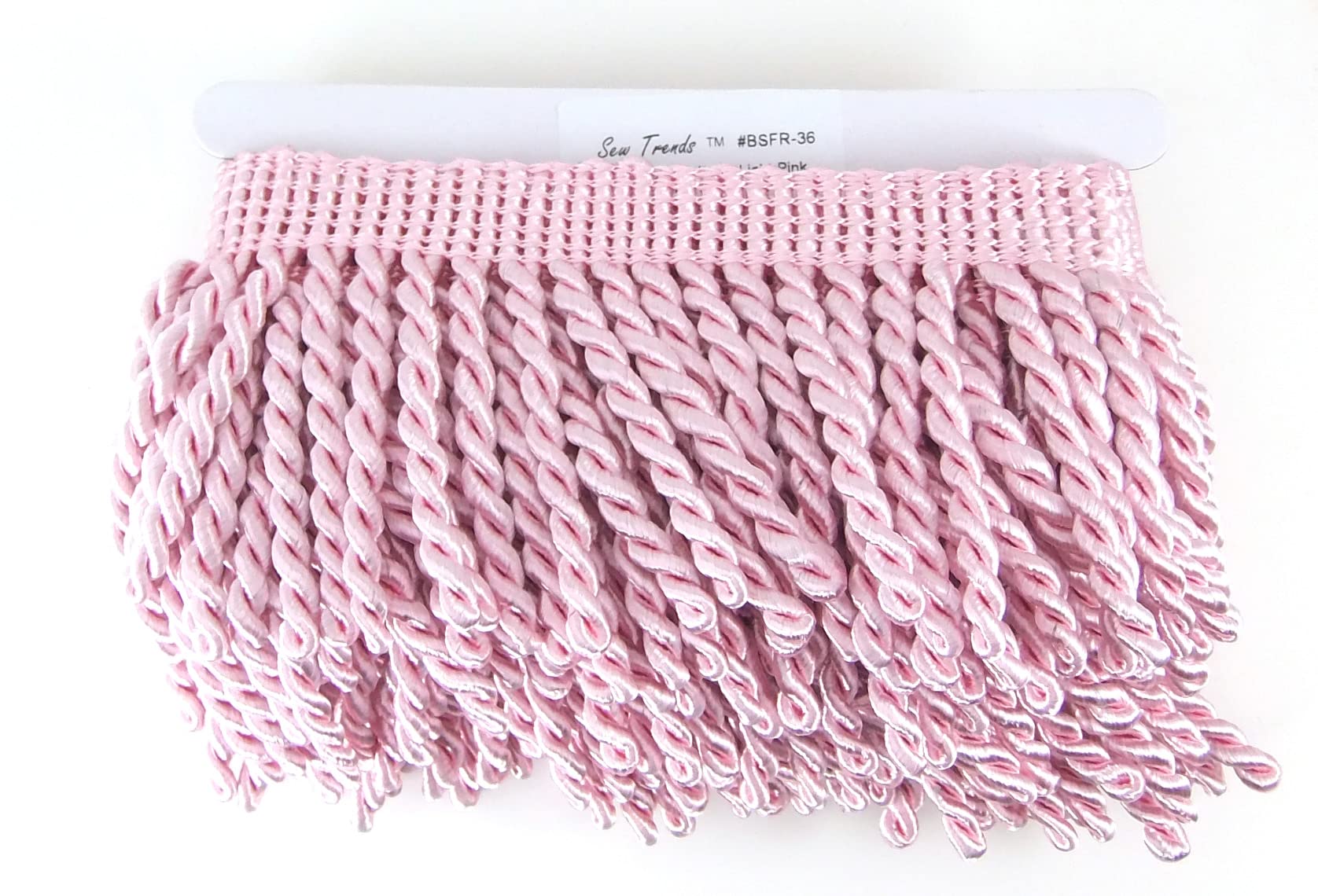 2 Yards of 3.5" Long Bullion Fringe Tassel Twisted Thread Yarn Trim Braid Fringe Sewing, Drapery, Shawl-Light Pink