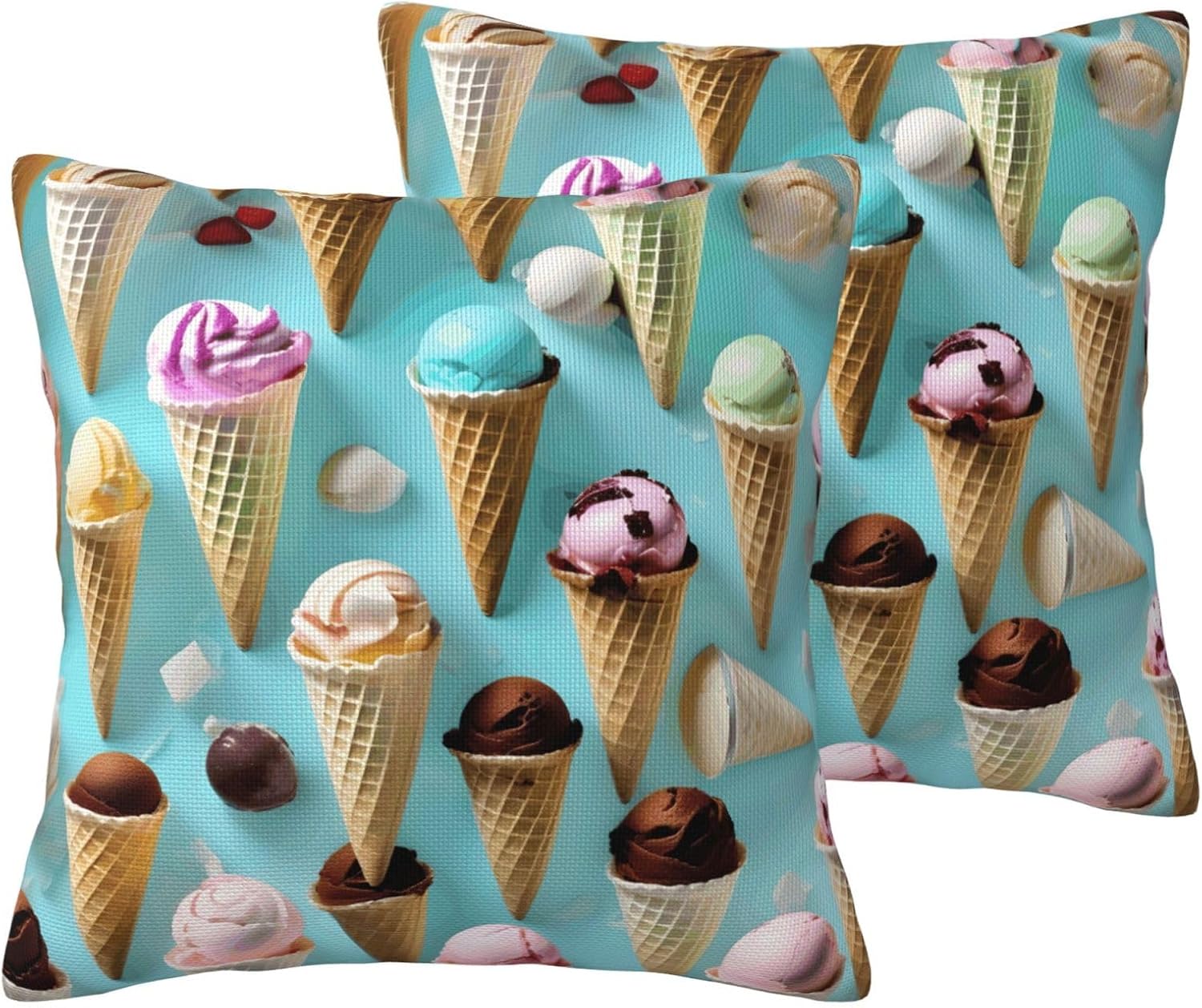 Ice Cream Cones Imitation Linen Pillowcase -2 Sets, Fashionable Home Decoration, Used for Sofas, Gardens, beds