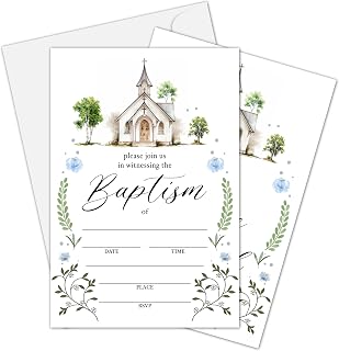 Baptism Invitation Card, Greenery Christening Invitations For Boys Girls, First Holy Communion Fill In Invites, Religious Celebration Decorations Baby Shower Supplies, 12