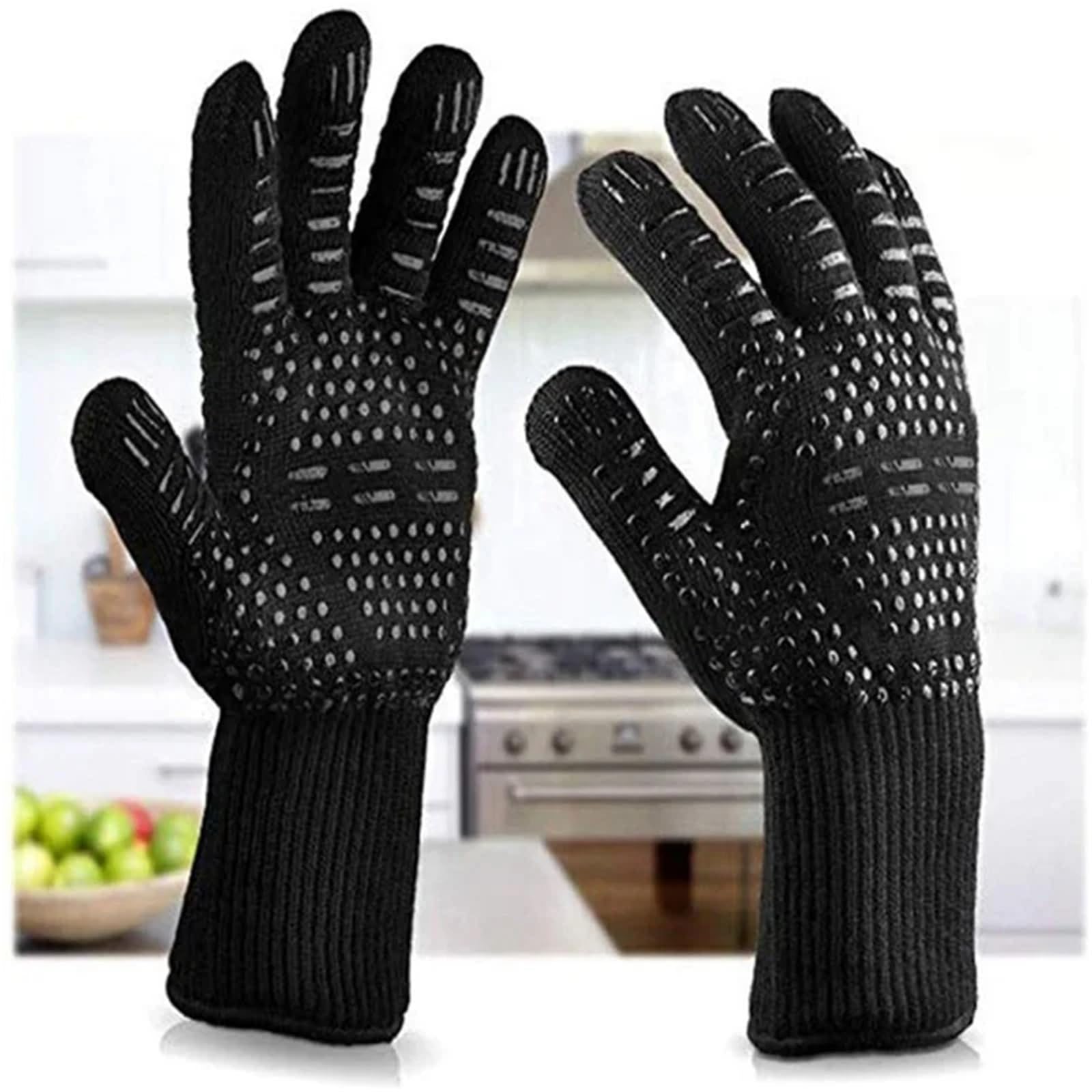 1 par de Guantes for Barbacoa 1472 °F Resistentes al Calor Horno ignífugos Largos Silicona for Asar for Cocina ahumador Camping(Blue 1Pair)