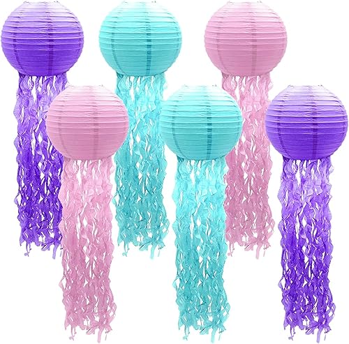 TUSAUW 6 faroles de papel de gelatina para bodas, niños, cumpleaños, baby shower, fiesta, decoración de deseos, farol de océano, sirena, decoración