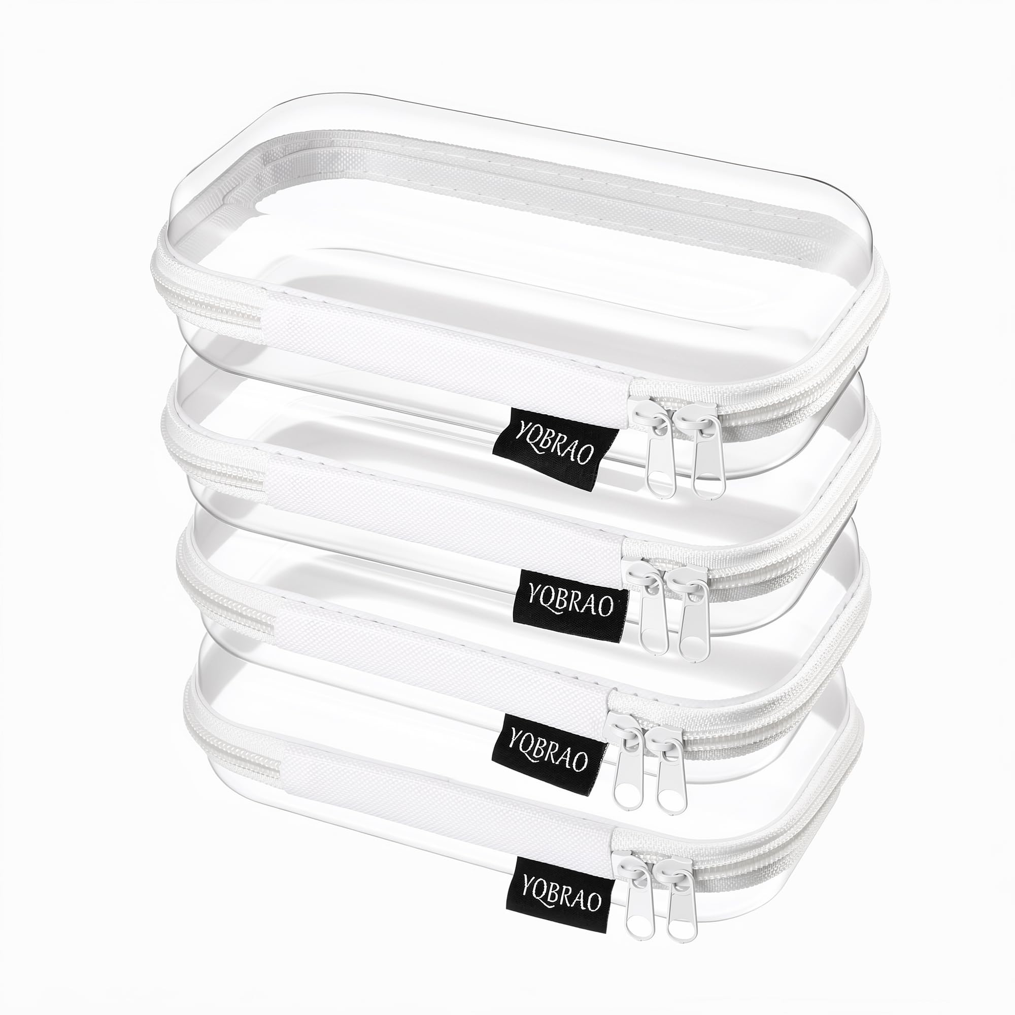 yqbrao 6PCS Clear Hard Shell Zipper Case, Clear Travel Cosmetic Bag, Toiletry & Makeup Case, Zippered Toy Storage Bins, White, 4 Pack (S)-picture-36
