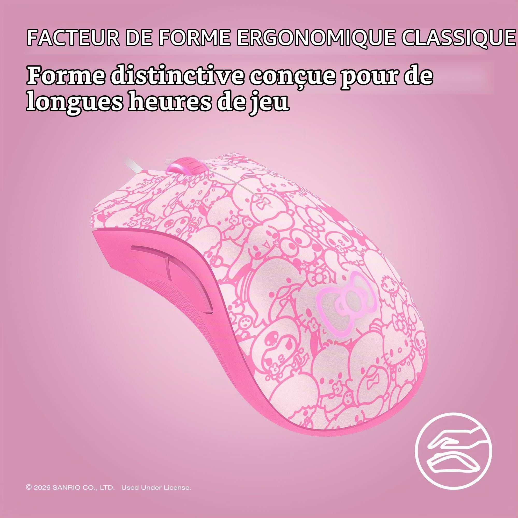 Razer DeathAdder Essential Souris de Jeu - Capteur Optique 6400 DPI - 5 Boutons programmables - Commutateurs mécaniques - Poignées latérales en Caoutchouc - Hello Kitty and Friends Edition