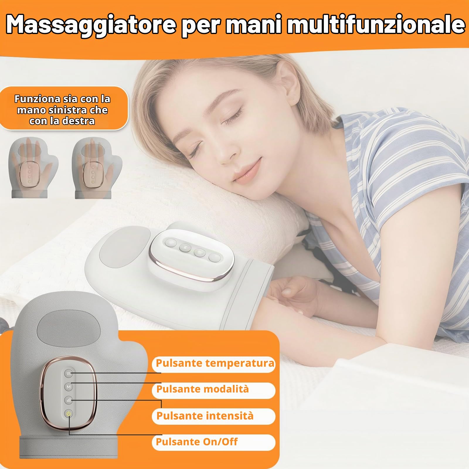 Massaggiatore Mani Intelligente，Con Calore & Compressione Aria, 3 Modalità 5 Intensità, Senza Fili per Conforto & Relax Mani, Ricaricabile Regalo