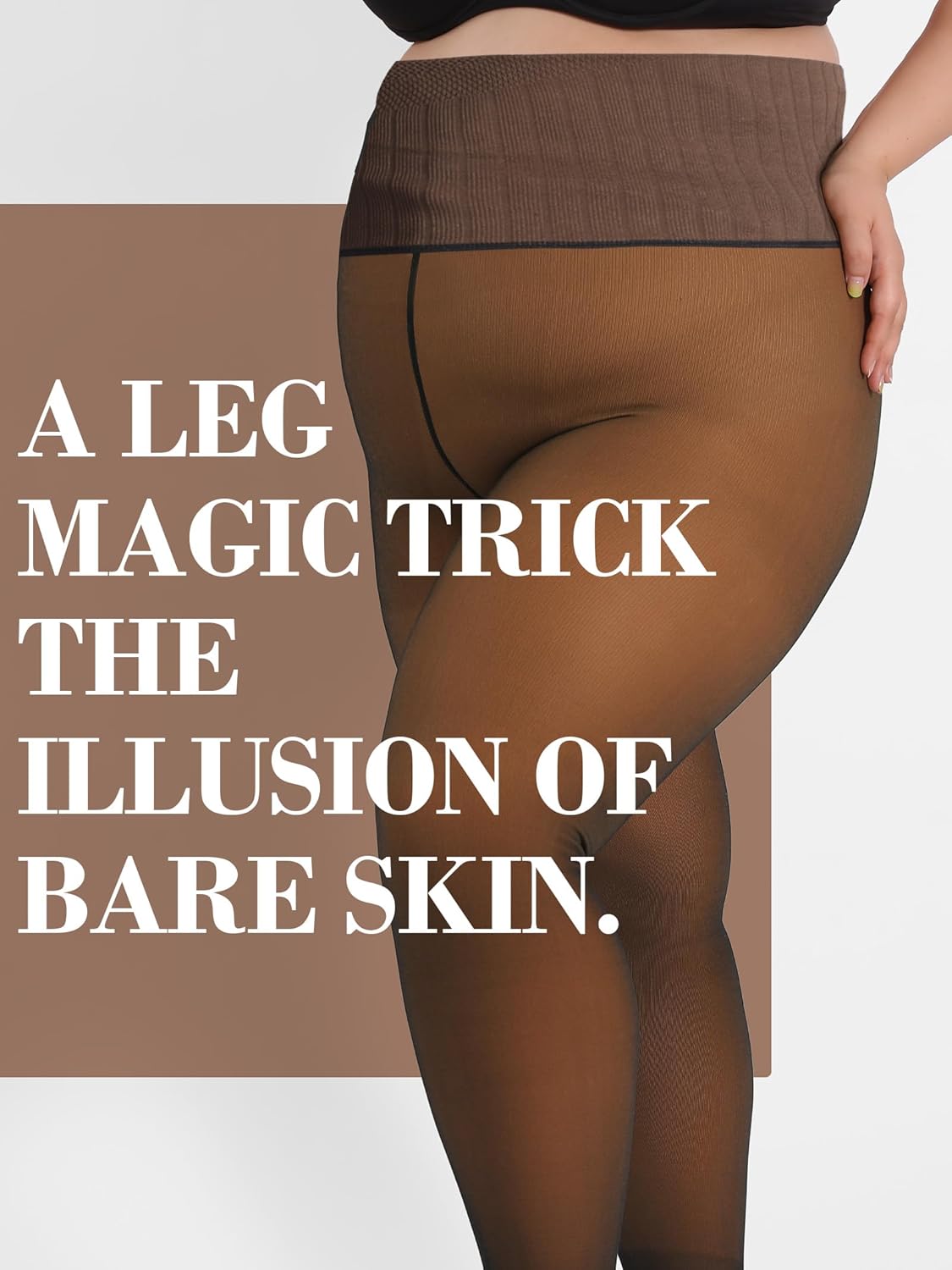 HONENNA High Waist Plus Size Fleece Lined Tights, winter thermal illusion translucent Tights for Women, medias térmicas mujer - Image 5