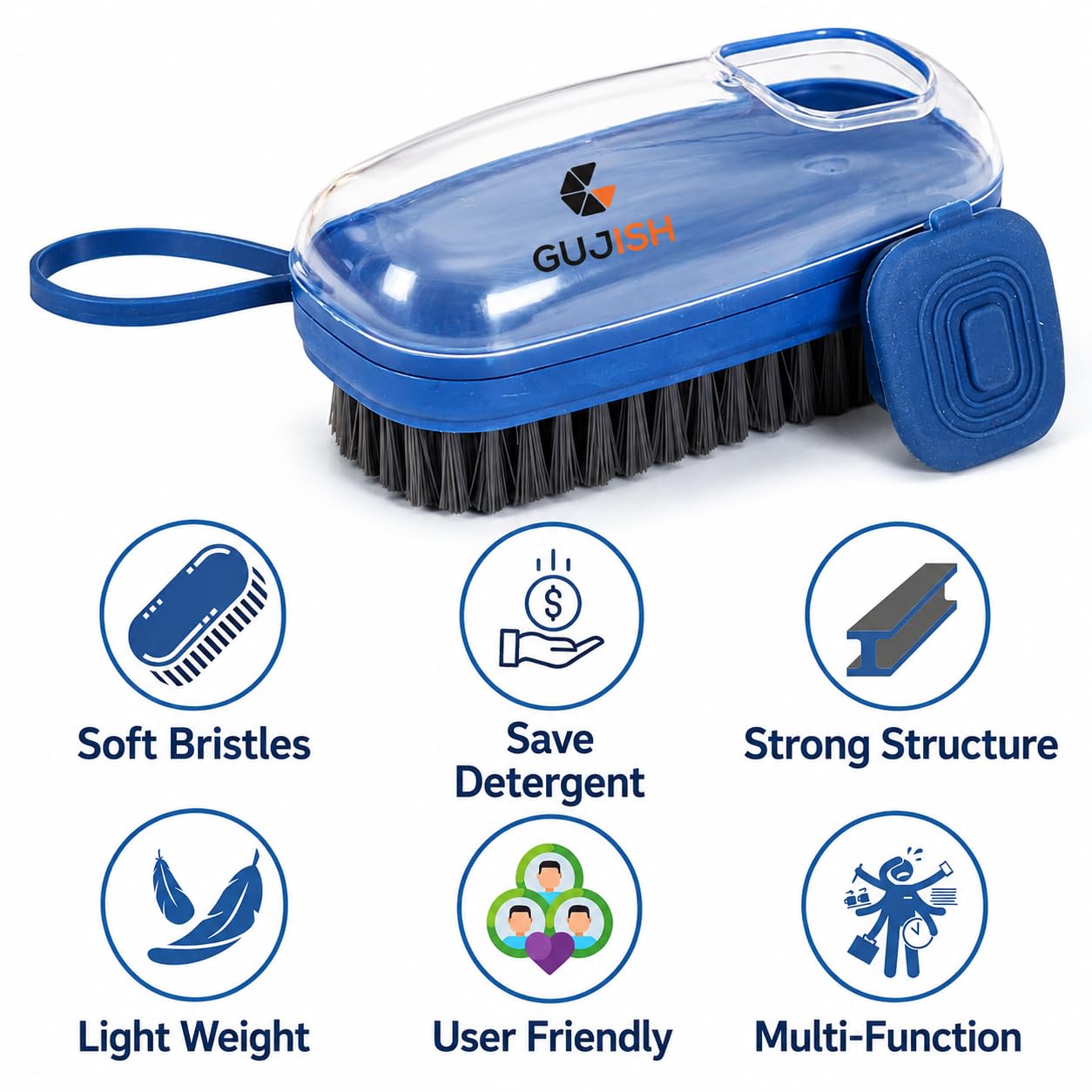 GUJISH Dispensing Cleaning Brush with Liquid Dispenser Cabin | Multipurpose Dish Scrub Brush for Kitchen, Sink, Shoes, Clothes & Pots | Soft Nylon Bristles | Refillable Soap Brush | Multi Color 1