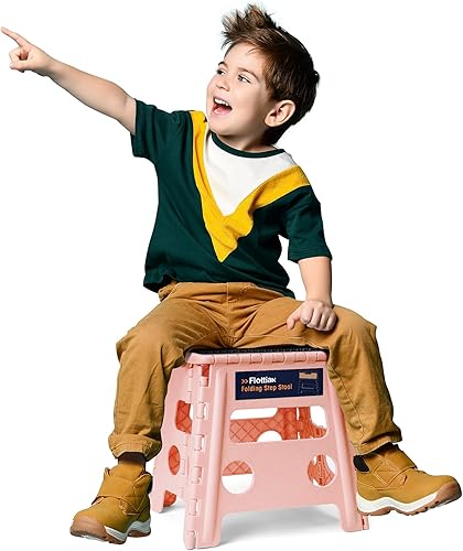 Miniatura 184 de Flottian Taburete plegable de 18 pulgadas para adultos y niños con capacidad para hasta 300 libras, taburetes plegables antideslizantes con asa,