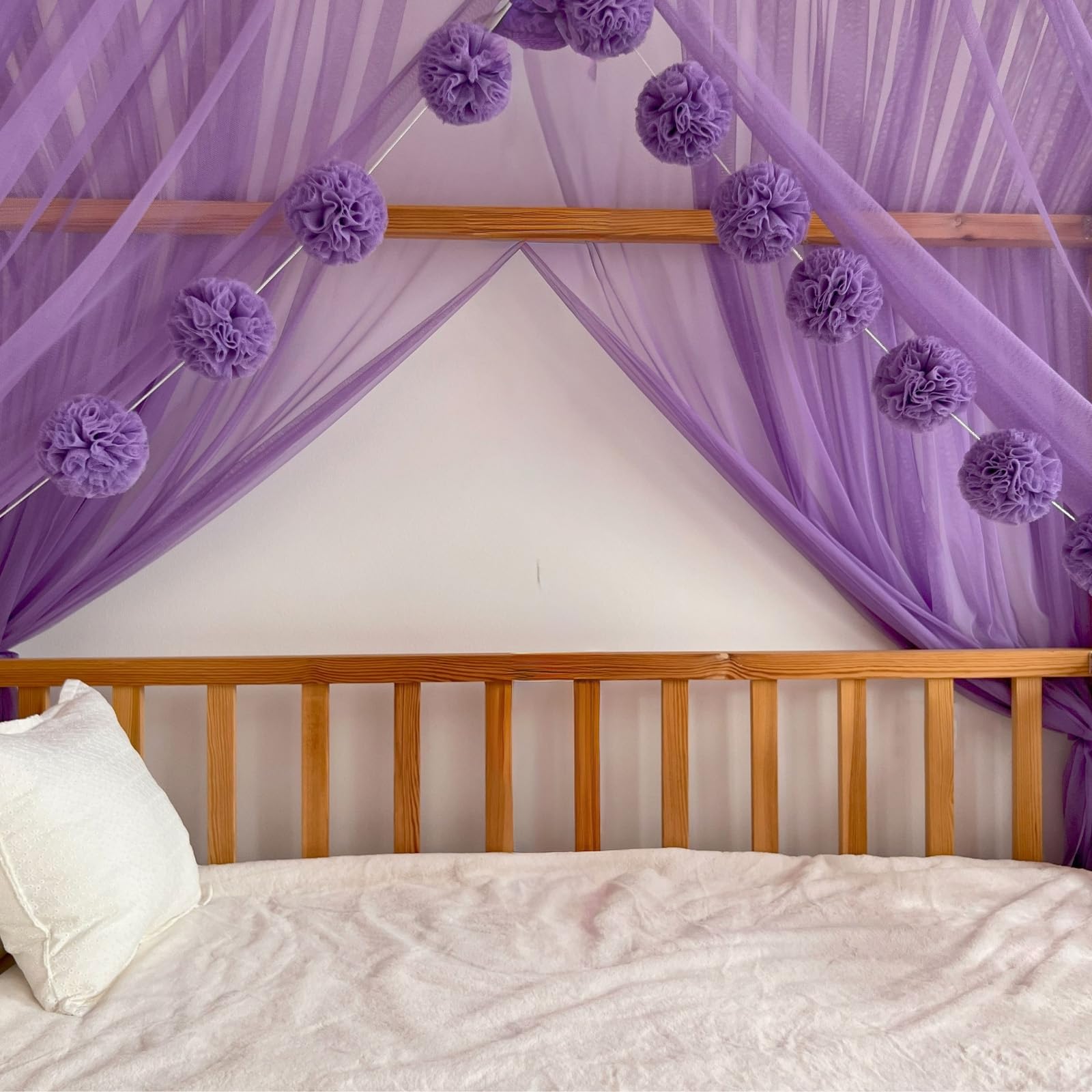 Montessori Betthimmel für Kinderzimmer für Mädchen und Jungen, elegante Tüll-Kinderzimmer-Dekoration, Kleinkind-Bettvorhang mit weichem Drapierung (lila, 400 cm, kein Zubehör)