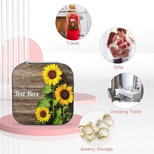 Miniatura 3 de Joyero de viaje de madera de girasol personalizado con nombre con foto y texto, joyero para mujeres y niñas, estuche organizador de joyas portátil