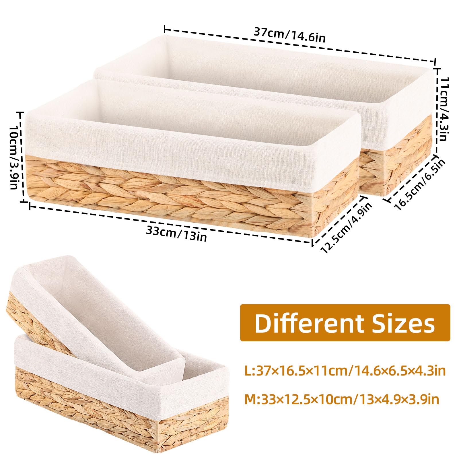 OUTBROS Cestino Portaoggetti Staccabile, Cesto IntrecciatoIn Vimini Foderato, Scatole da Bagno,Organizer Cucina Camera da Letto, 2 Confezioni, Giacinto D'acqua