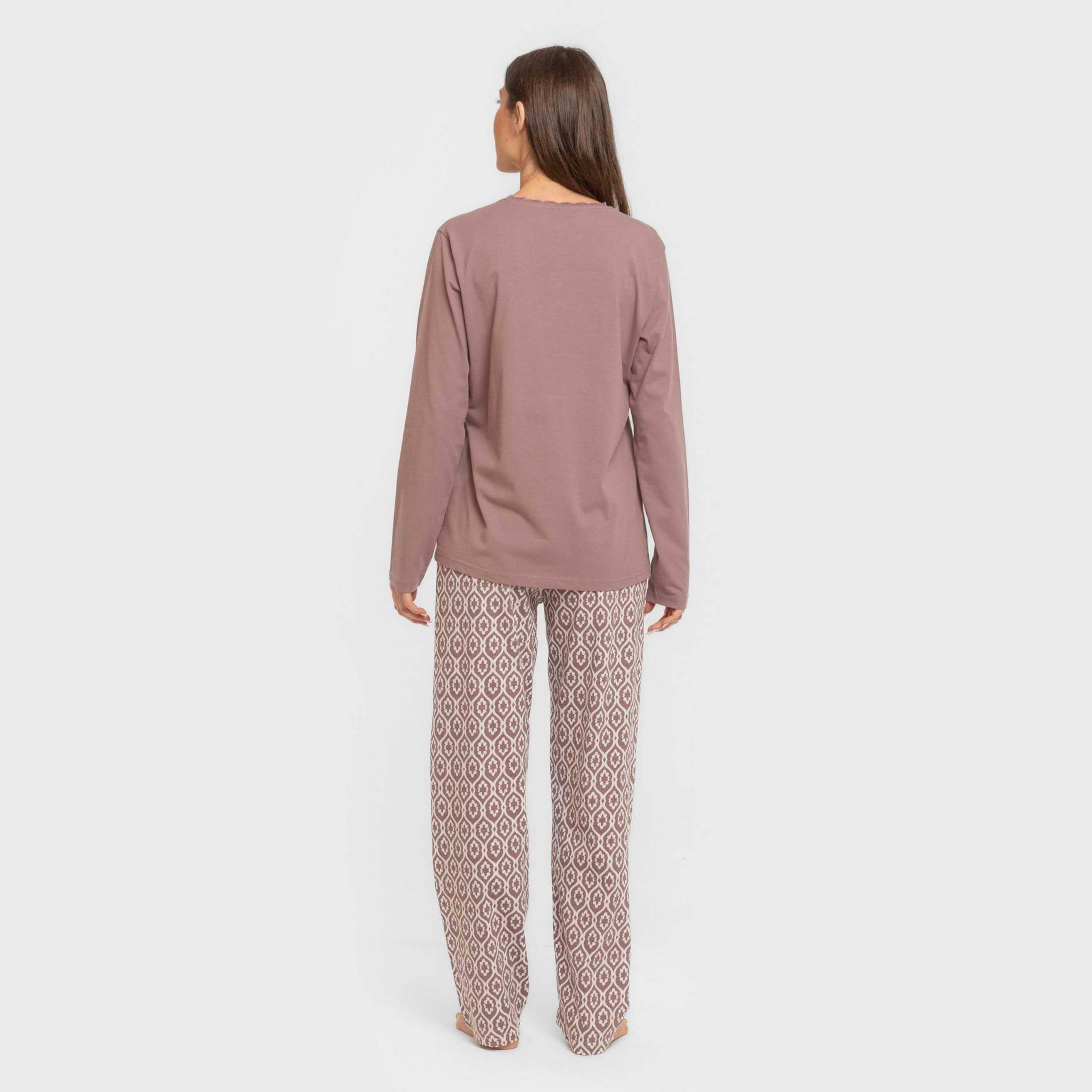 TRAMAS+ Pigiama Donna 100% Cotone, Pigiama Donna con Maglietta Manica Lunga e Pantalone Lungo, Pigiami da Donna, Pigiama 2 Pezzi Donna