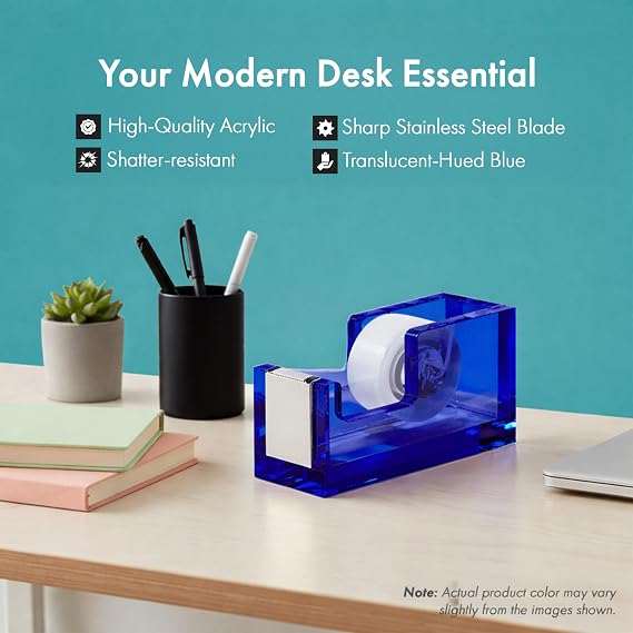 OfficeGoods Acrylic Tape Dispenser, Aesthetic and Compact Design, Blue