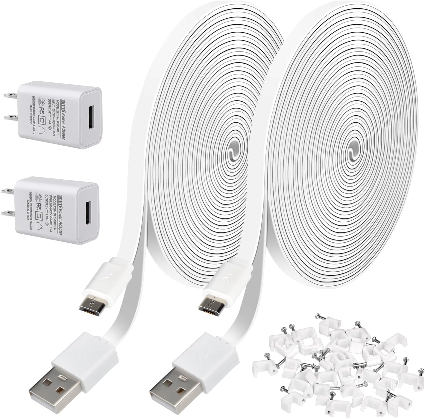2pack 30ft/9m Power Extension Cable for Wyze Cam v4/v3/OG/v3 Pro,Wyze Cam Outdoor,Wyze Cam Pan,Arlo Pro 2/Essential,Eufy,Kasa,Blink Mini/Outdoor 3rd,Micro USB Charging Cord for Security Camera