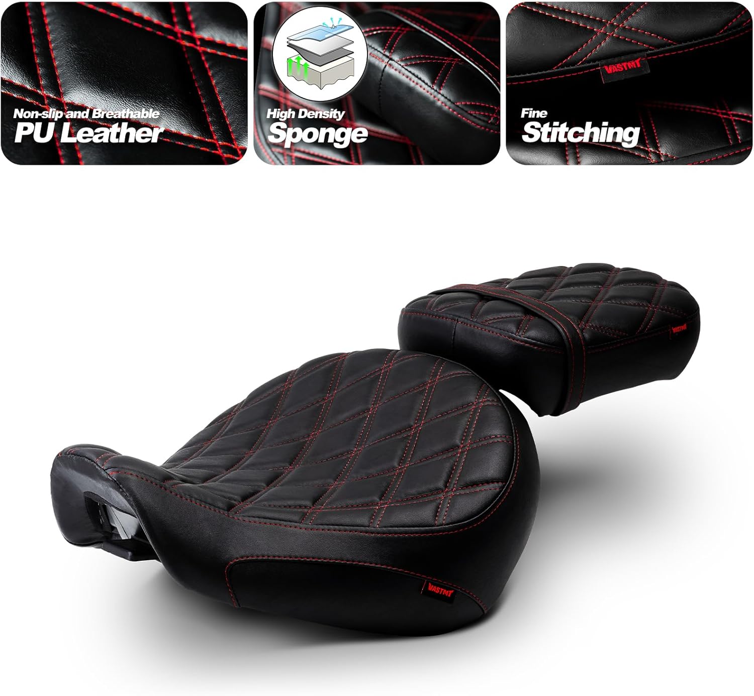 Motorcycle Driver Passenger Seat with Diamond Pattern Stitching Compatible with Shadow Aero VT750C 2004-2024