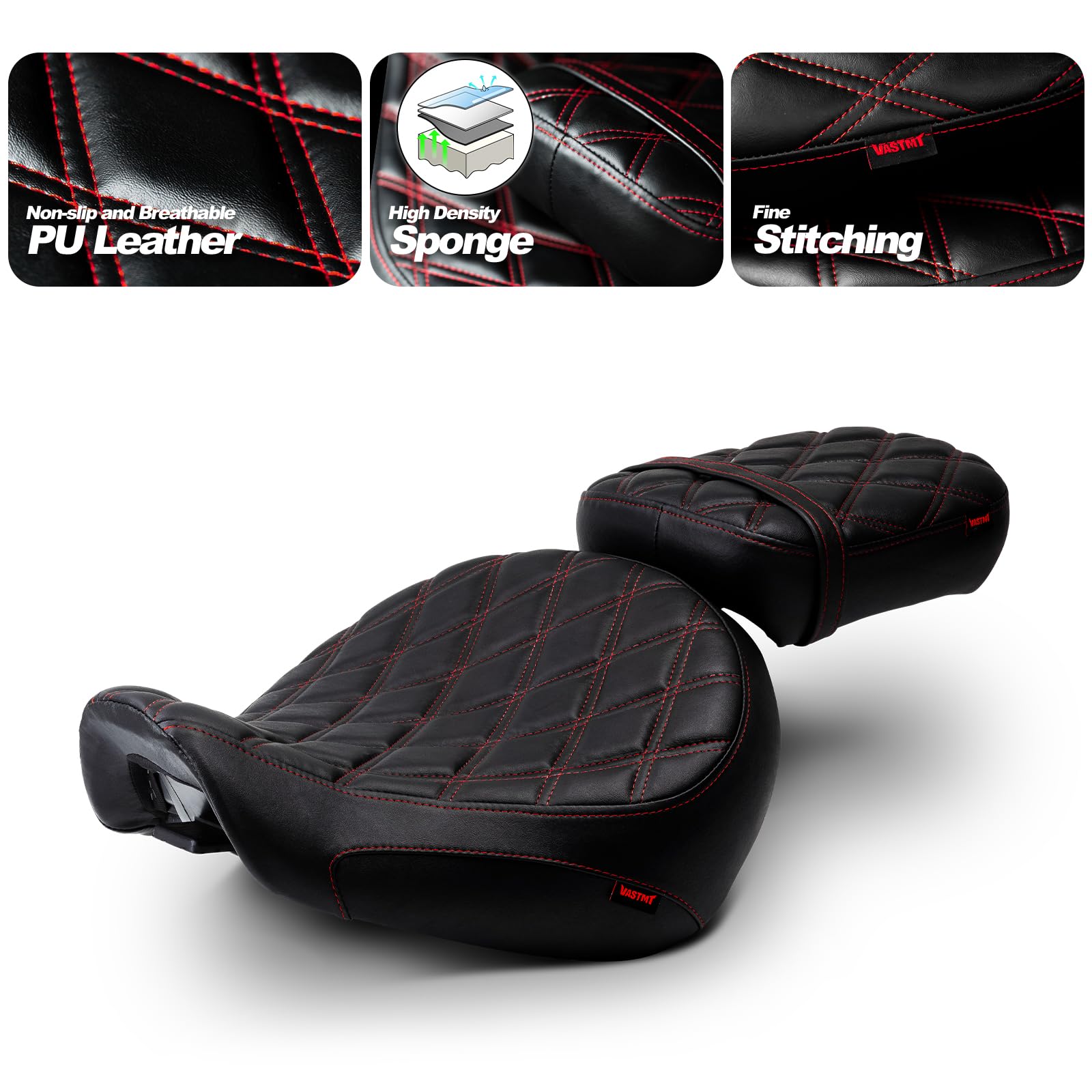 Amazon.com: VASTMT Motorcycle Driver Passenger Seat with Diamond