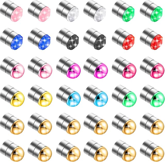 36 Pcs Crystal Fake Ear Stud Earrings Stainless Steel Nose Lip Ring Magnetic Nose Ring Fake Nose Ring Stud Clip on Magnetic Earrings for Women Men Non Piercing Jewelry Set