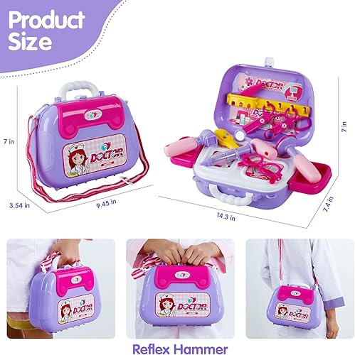 Miniatura 12 de GINMIC Kit de médico para niños pequeños de 3 a 5 años, 22 piezas con juego de rol de Halloween, disfraz de médico y funda de transporte para niños